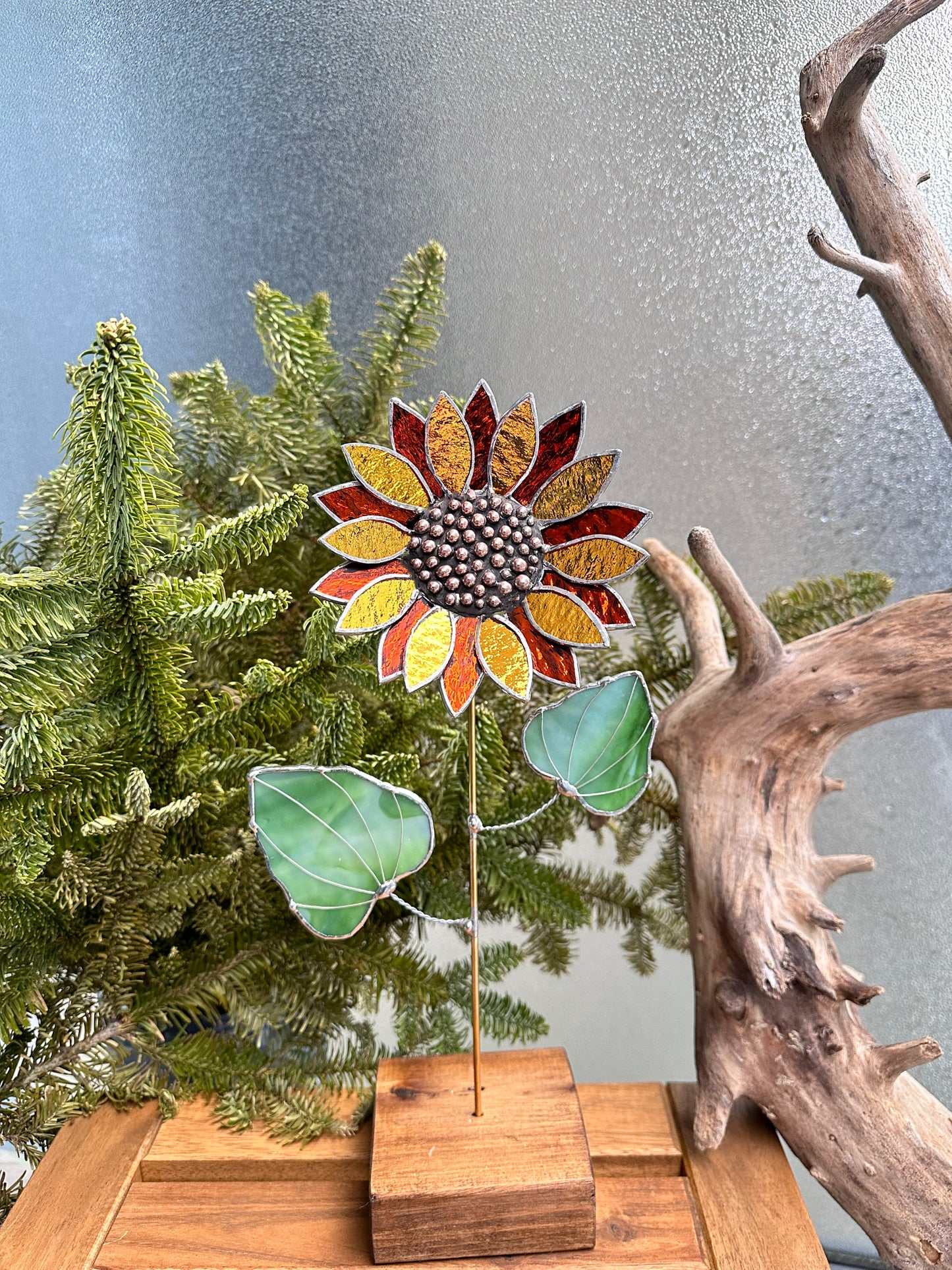 ".Sunflower" Stained glass flower Golden ExtraSparcling, tropical flower 3D plant, Sun catcher, Table decor, Wedding Gift, Mother’s Day