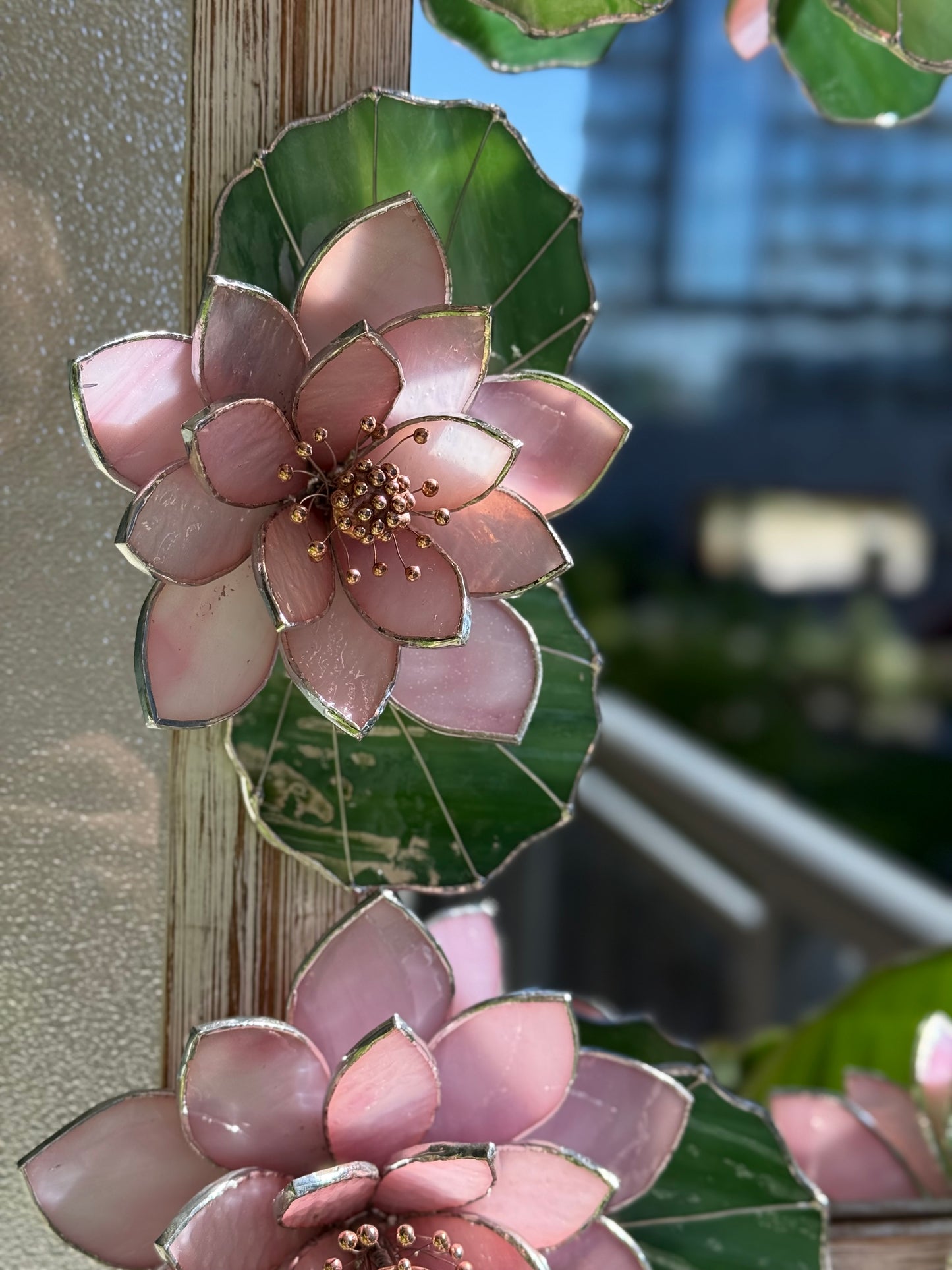 .Beautiful Lotus Stained glass Wall Mirror, 3D Botanical Floral Art ready