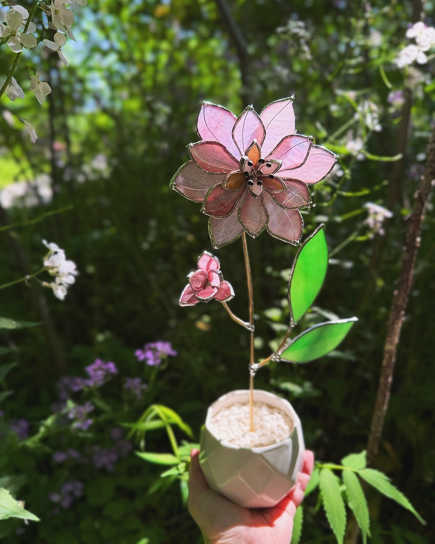 " . Baby Pink Lily translucent ribbed" Stained glass tropical flower 3D, Sun catcher, Table plant, Garden stake, wedding decor, Christmas gift
