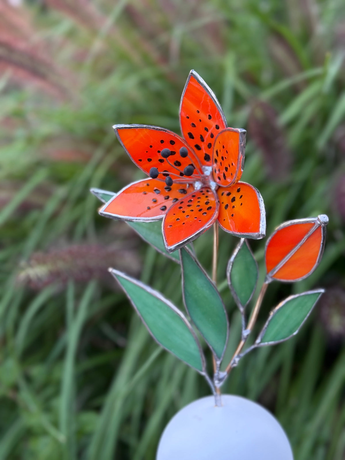 Tiger Lily with bud, Stained Glass Botanical Art, Modern Decor