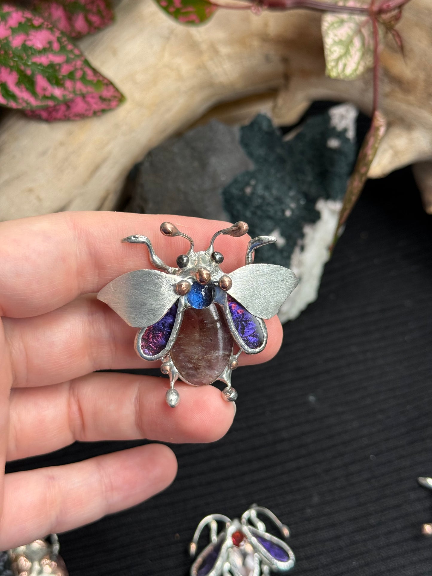 CHOOSE INSECT Brooch or Necklace Beetle with Gemstones, Artisan Jewelry Bug