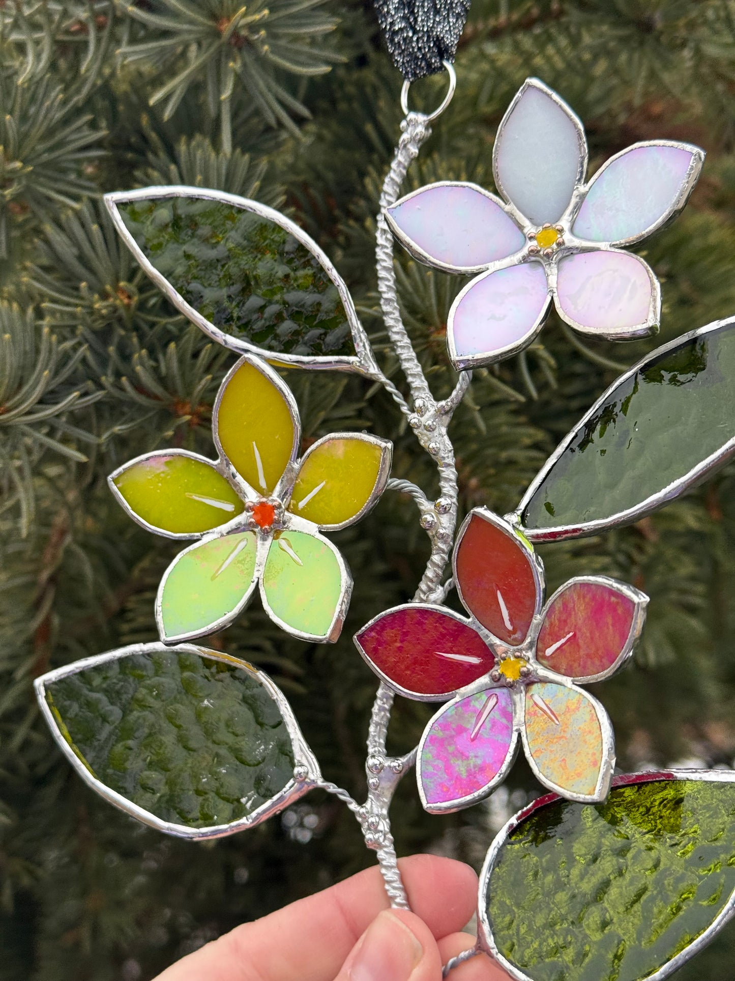 Forget Me Not Artisan Warm Gradient Stained Glass Suncatcher Wall Decor ready