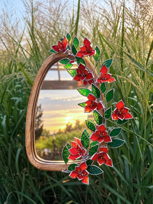 .Amaryllis Flower Mirror, Stained Glass 3D Botanical Floral Wall Art ready new