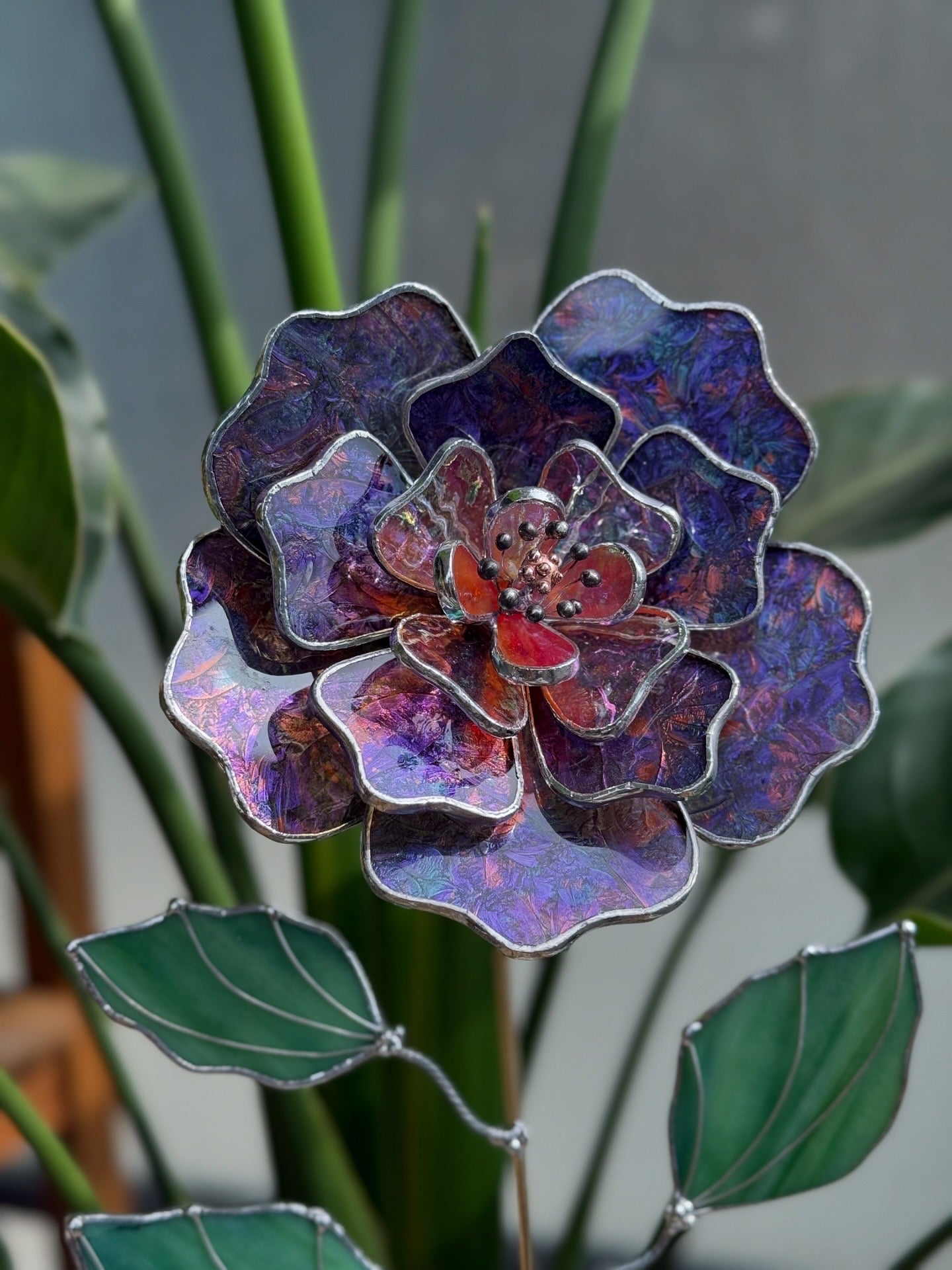 .Multicolor Peony Stained glass flower 3D Botanical Table Plant Decor new