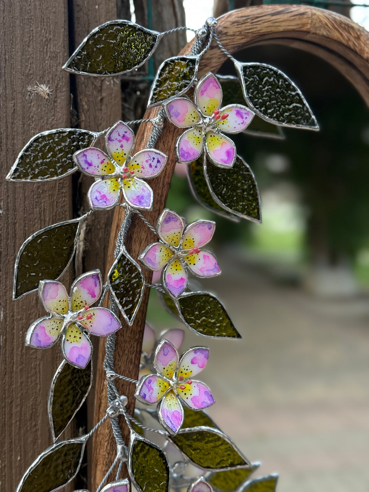 Hand Painted Tropical Flower Stained glass Flower Mirror, 3D Botanical Floral Wall Art ready new