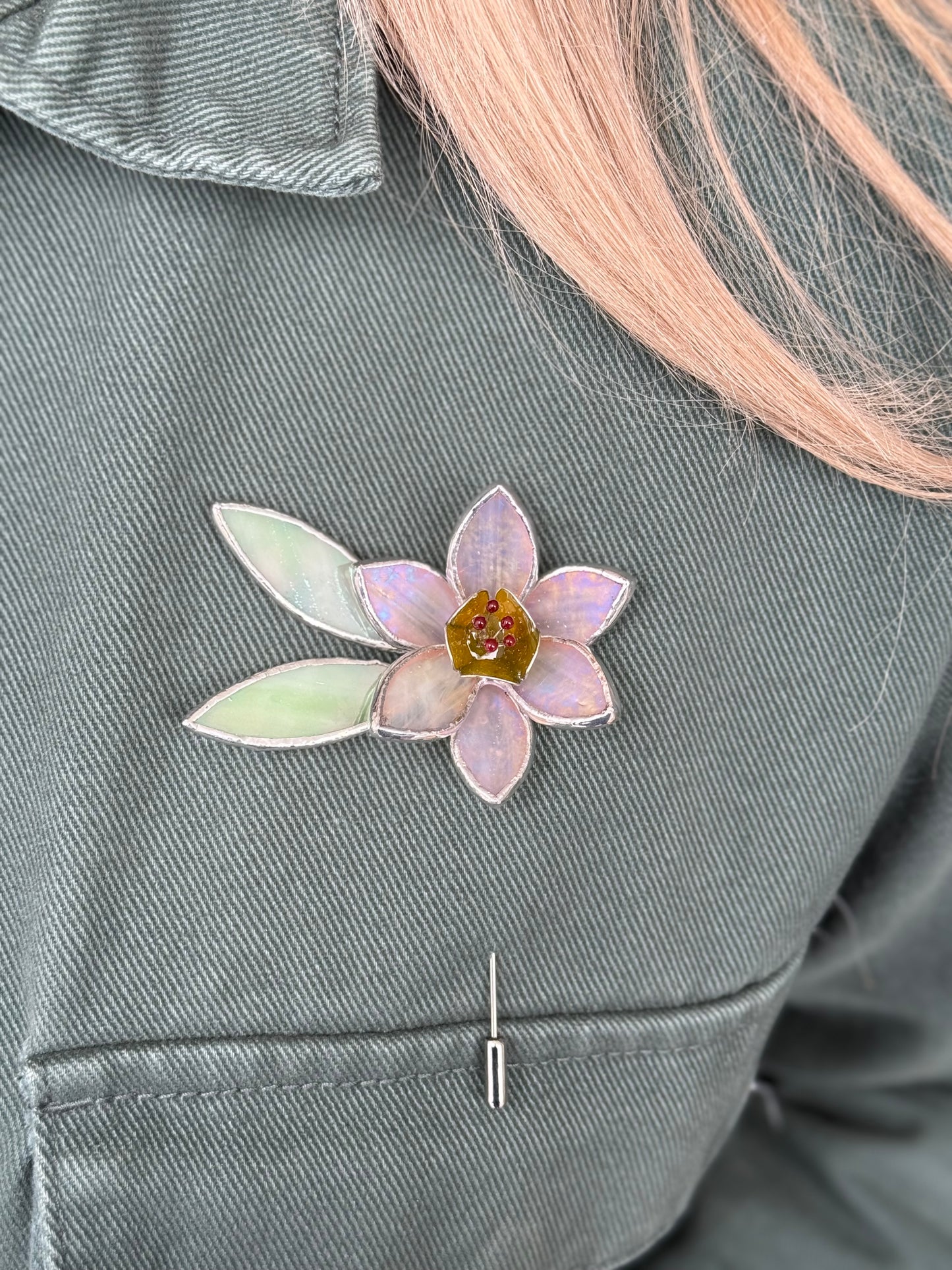 Daffodil Brooch Statement Stained Glass Floral Pin, Modern Art Jewelry