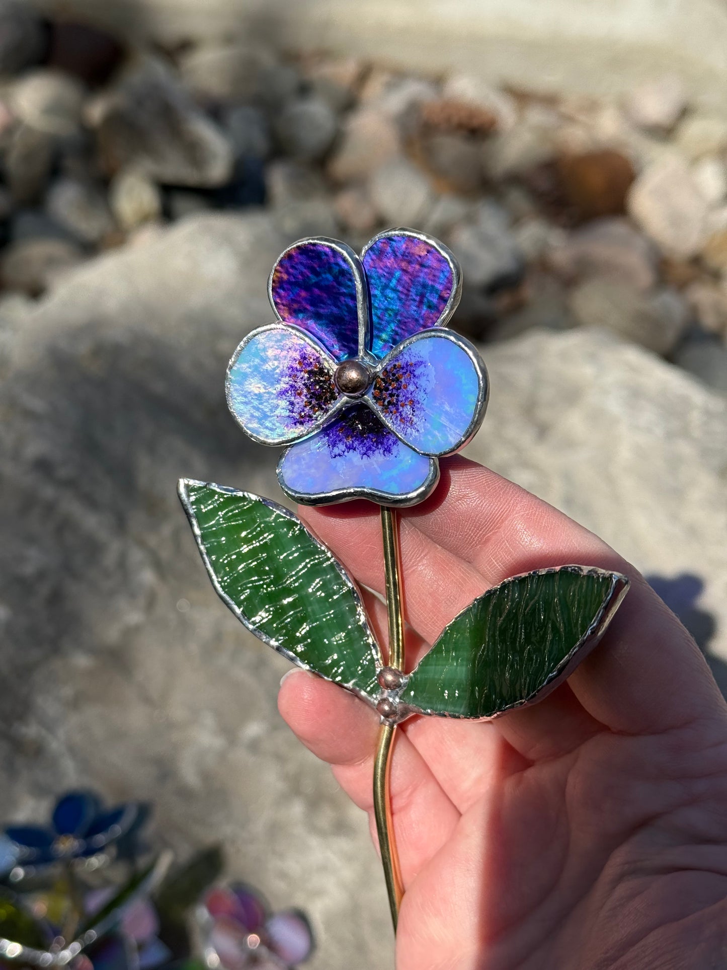 CHOOSE COLOR Pansy Flower Stake for a Plant Pot Stained Glass Handmade