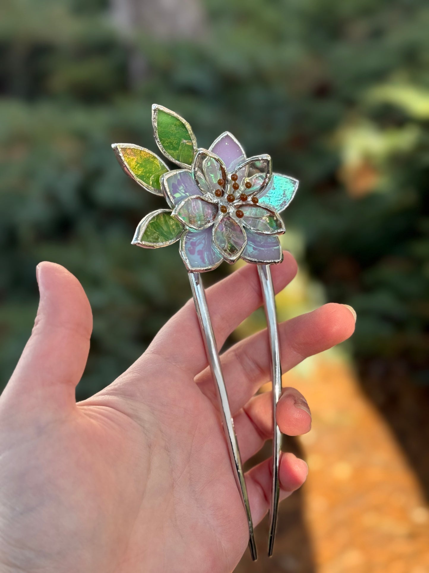 Hair Pin Stained Glass Lotus Flower CHOOSE COLOR Handmade Accessories