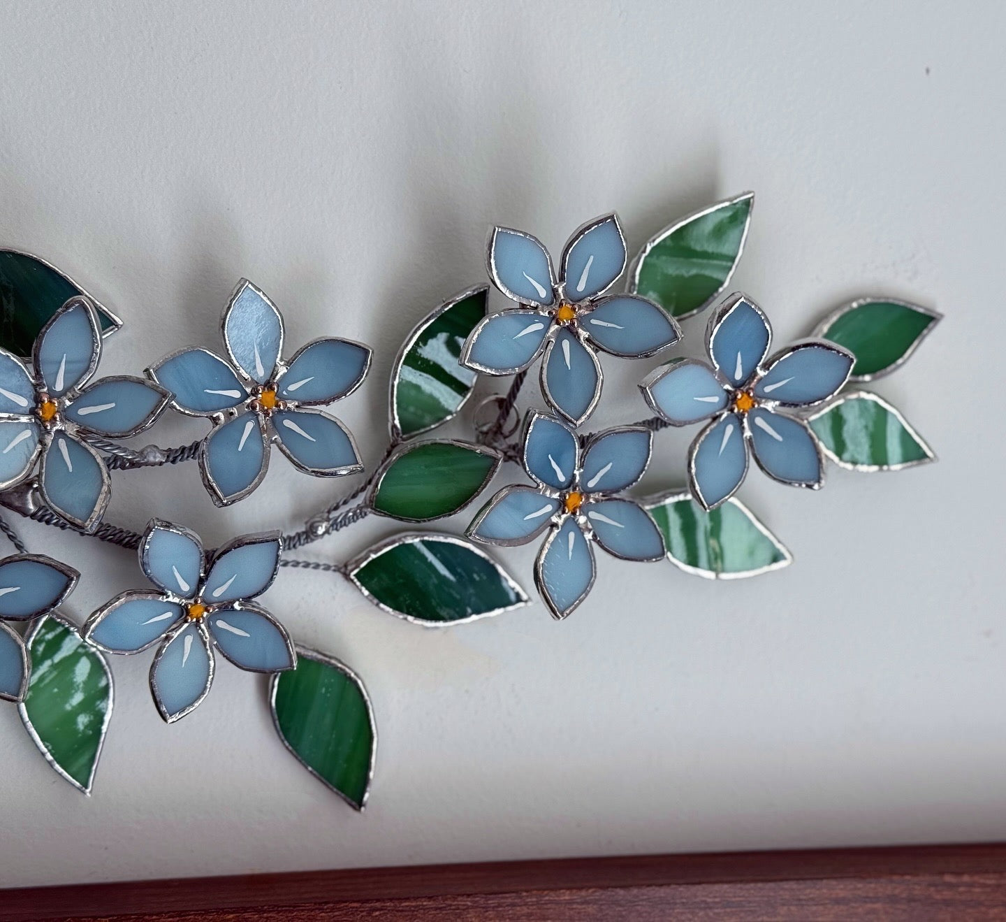.Forget me Not Flower Branch Stained Glass Wall Decor, Glass Suncatcher Wall Decor ready