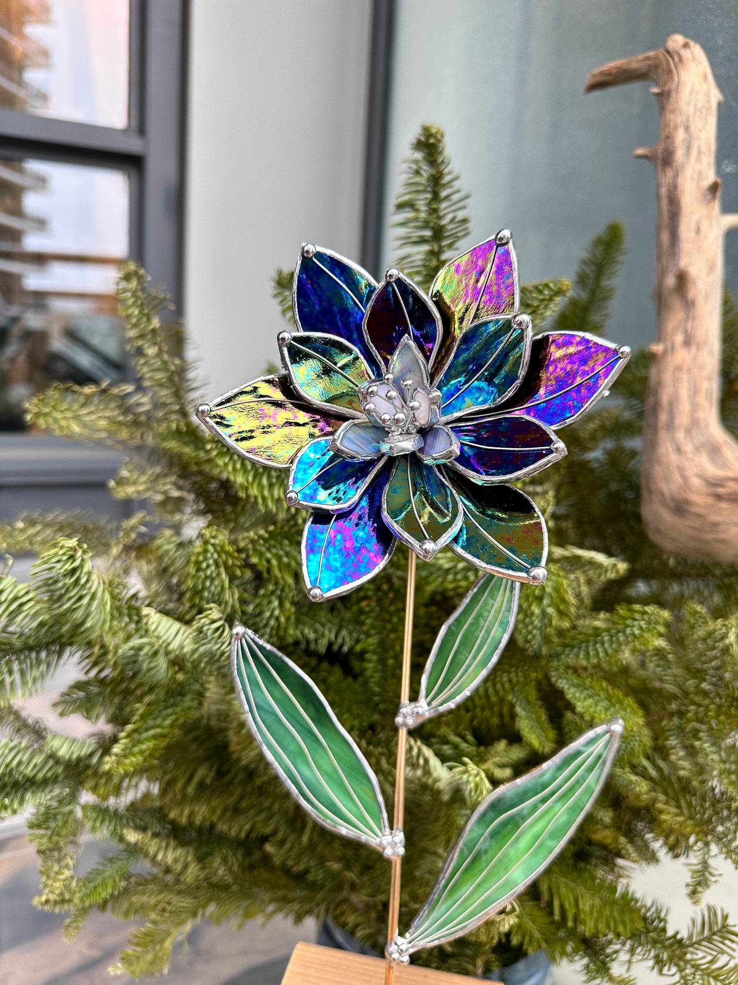 ".Lily Multicolour Iridescent", Stained glass flower tropical  3D, Suncatcher, Table plant decor Wedding Christmas Gift , Outdoor