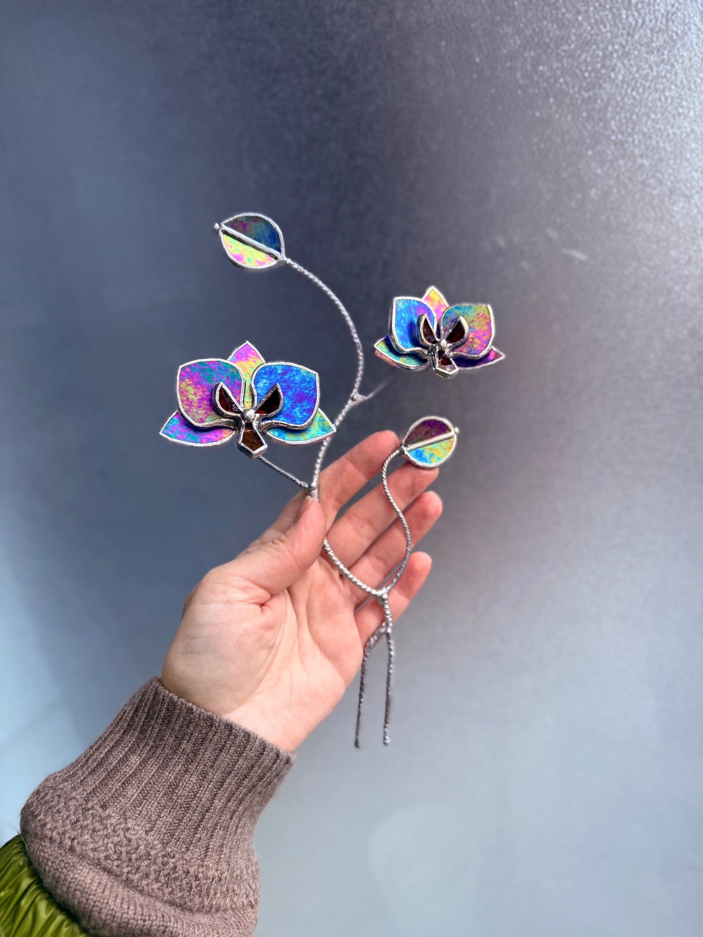 " . CHOOSE COLOR Orchid flower stick, Plant stake 2 flowers no pot” Stained glass tropical flower 3D, Sun catcher, Table plant, Garden stick, Outdoor and gardening decor