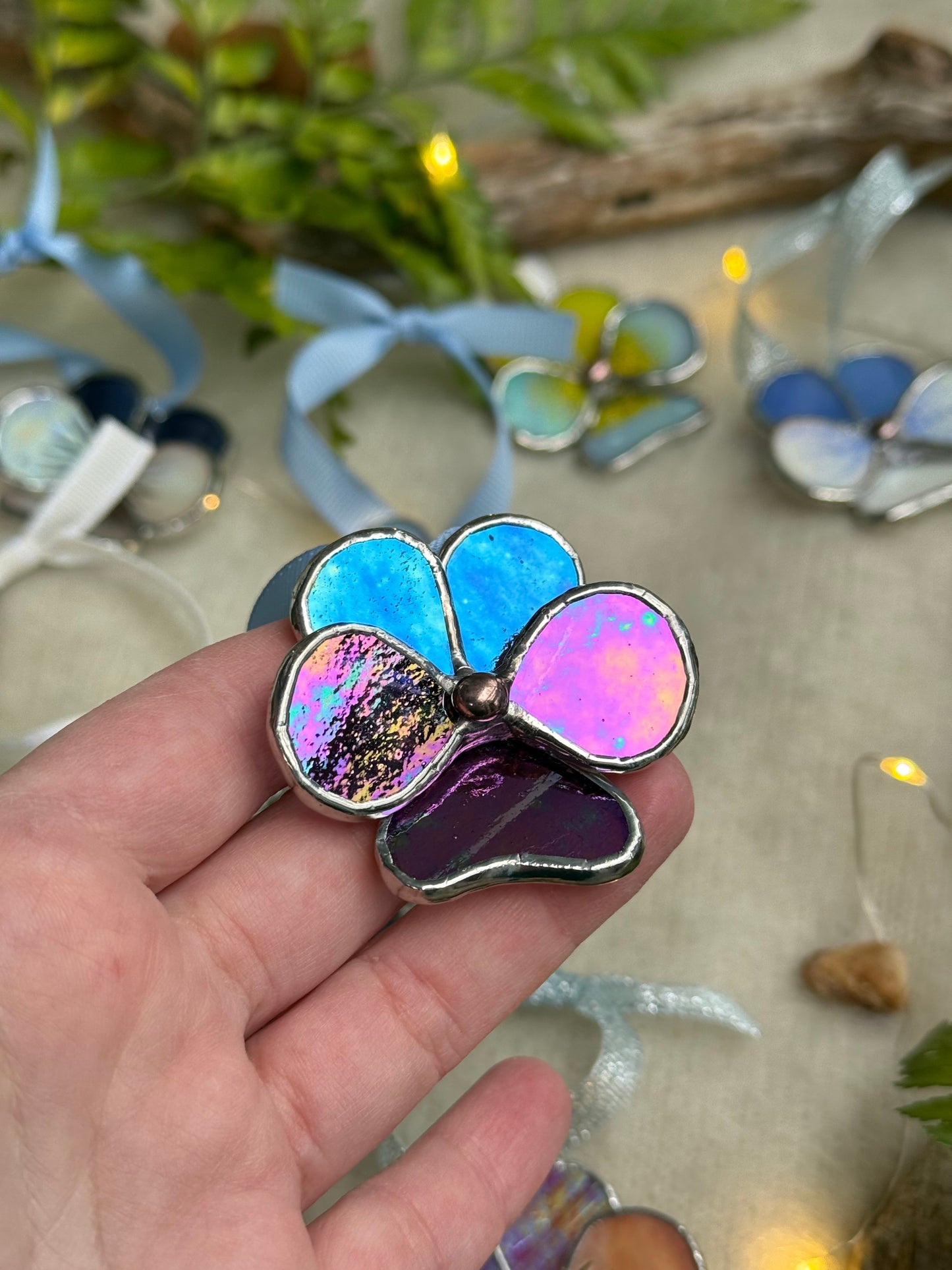 " . Pansy flower Plum irid transparent , Stained glass Decorative ORNAMENT, Christmas decoration, Suncatcher new