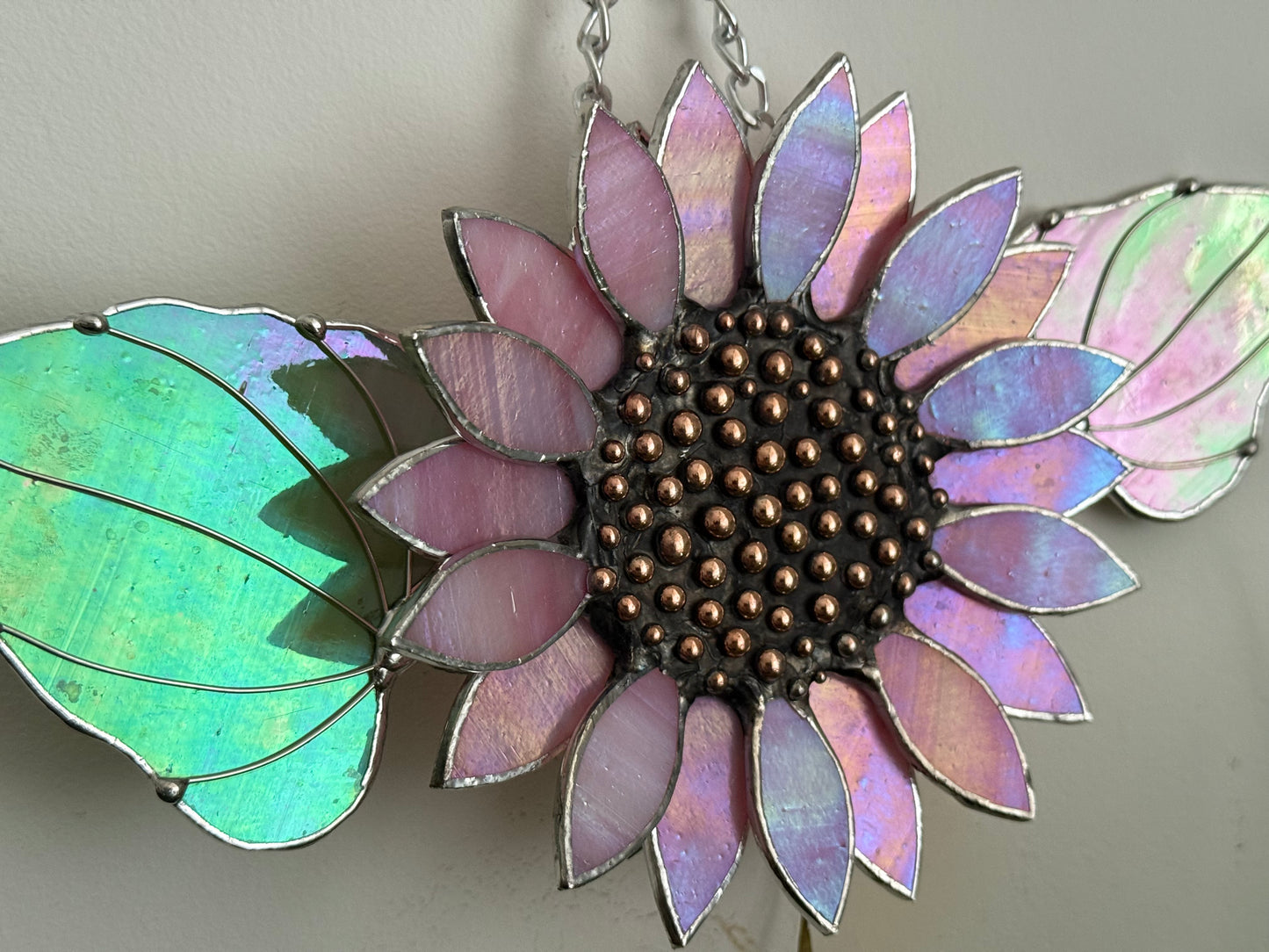 Sunflower Delicate Pink, Stained Glass Suncatcher, Wall Art Decor ready