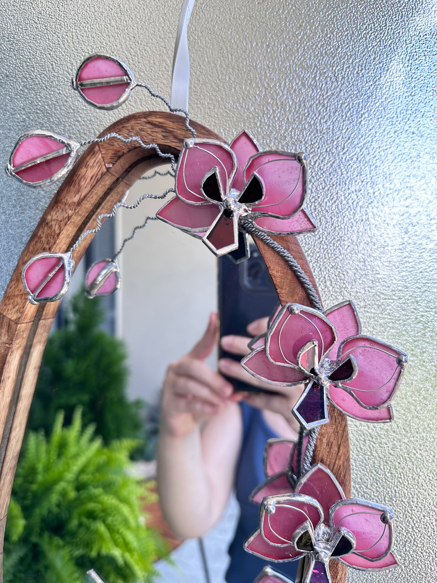 " . Baby Pink Orchid Mirror”, Stained glass flower Wall decor, Suncatcher, Home wedding Decor, Christmas gift, available