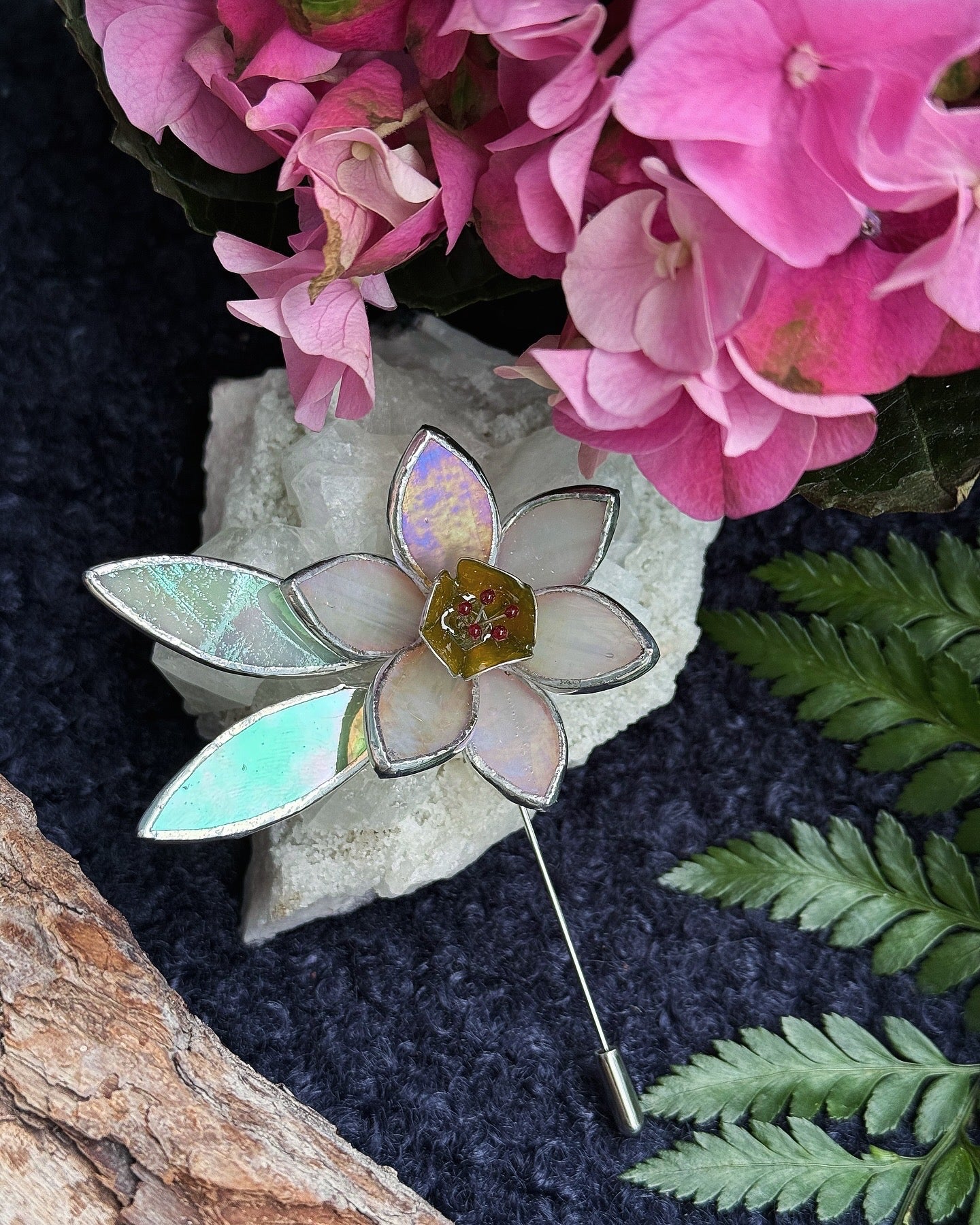 .CHOOSE COLOR Statement Brooch Stained Glass Floral Pin, Modern Jewelry