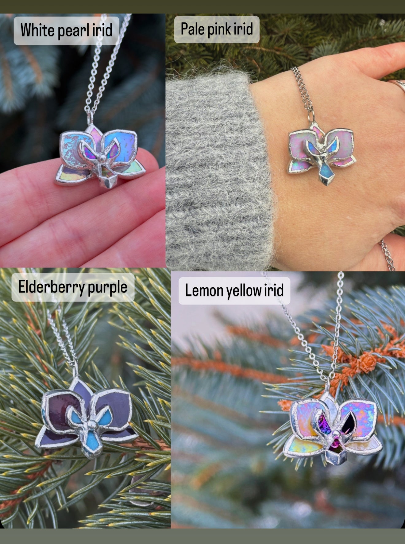 " . CHOOSE COLOR “NECKLACE orchid flower” Stained glass tropical flower 3D, art jewelry