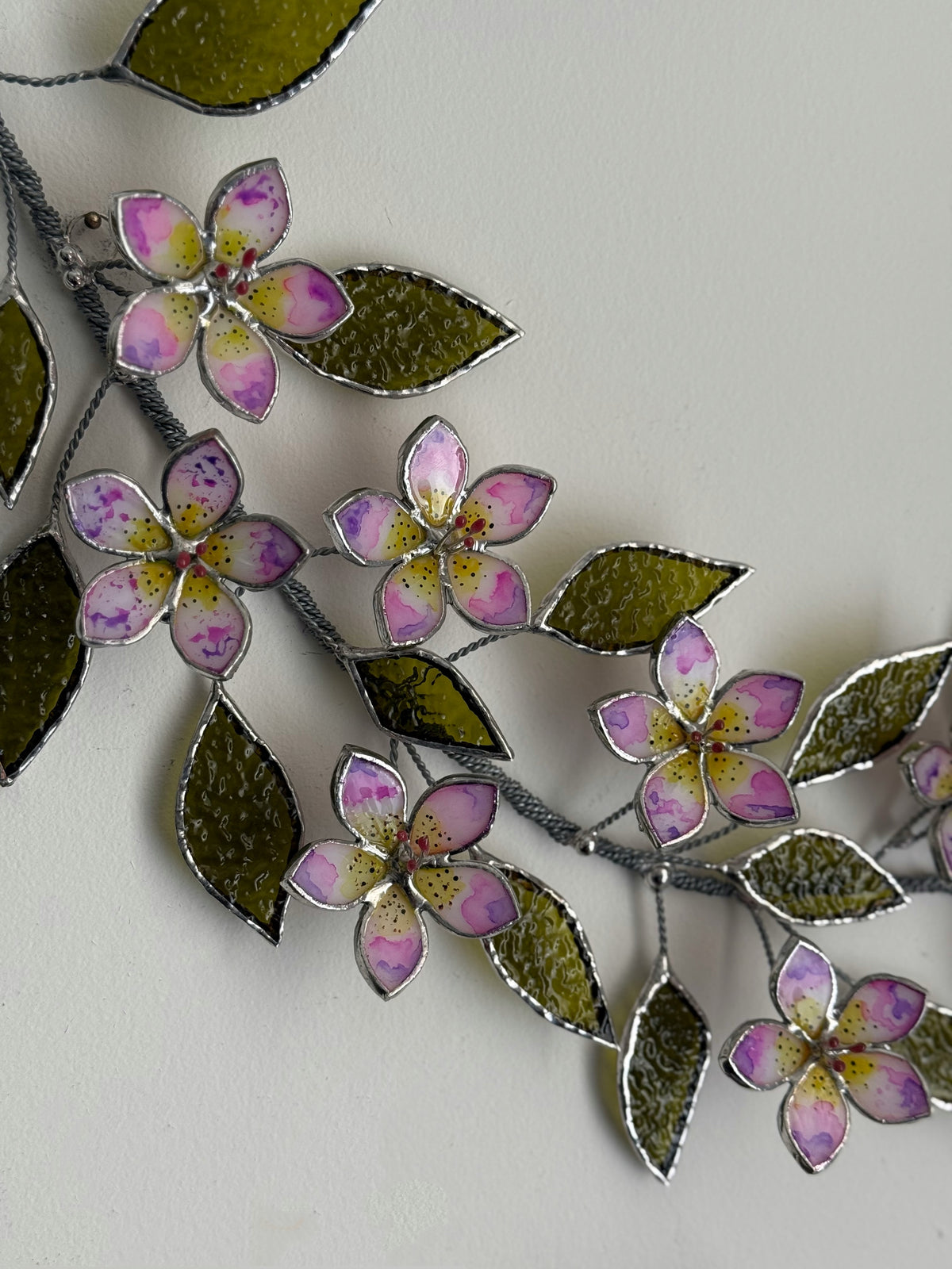 Tropical Flowers Branch Stained Glass Wall Decor, Glass Suncatcher Wall Decor