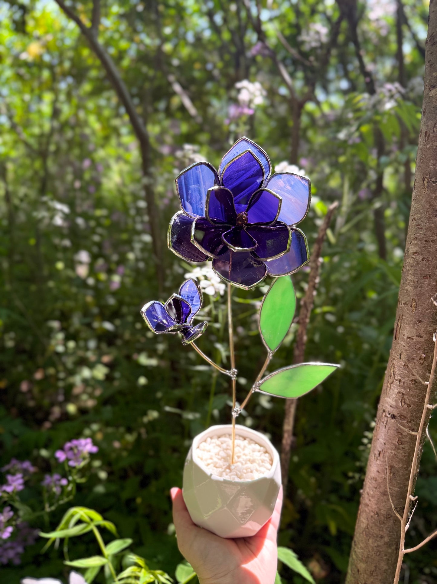 " . Amethyst Magnolia flower with a bud", Stained glass tropical flower 3D, Sun catcher, Table plant decor, wedding Christmas gift