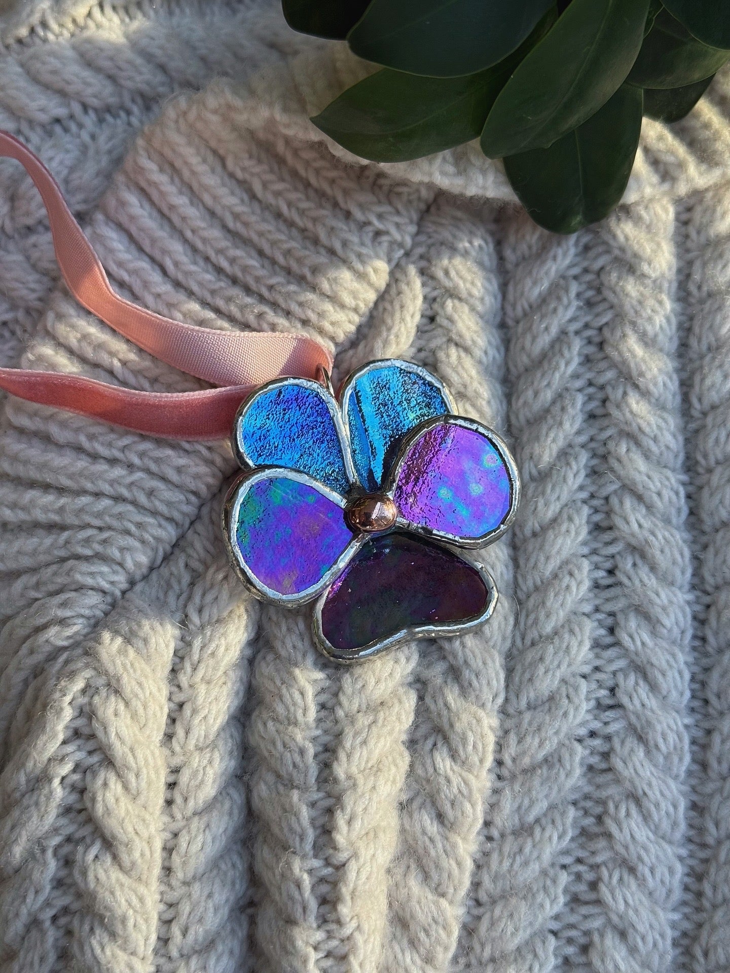 " . Pansy flower Plum irid transparent , Stained glass Decorative ORNAMENT, Christmas decoration, Suncatcher new