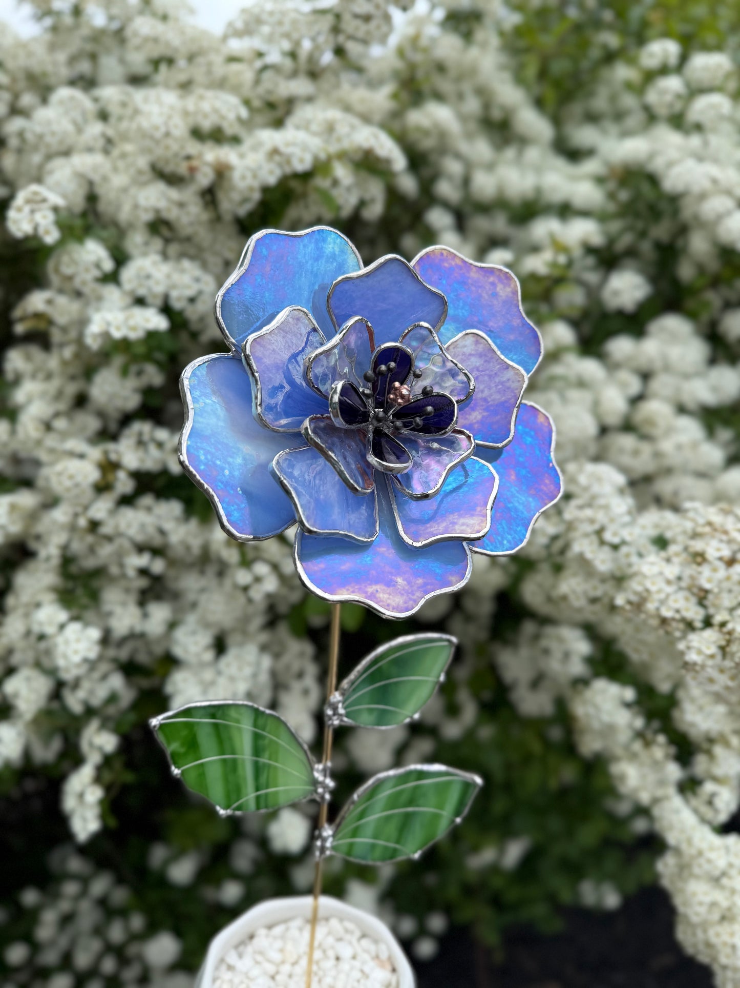 " . Blue lavender Peony Iridescent" Stained glass tropical flower 3D, Sun catcher, Table plant, Garden stake, wedding decor, Christmas gift, available new