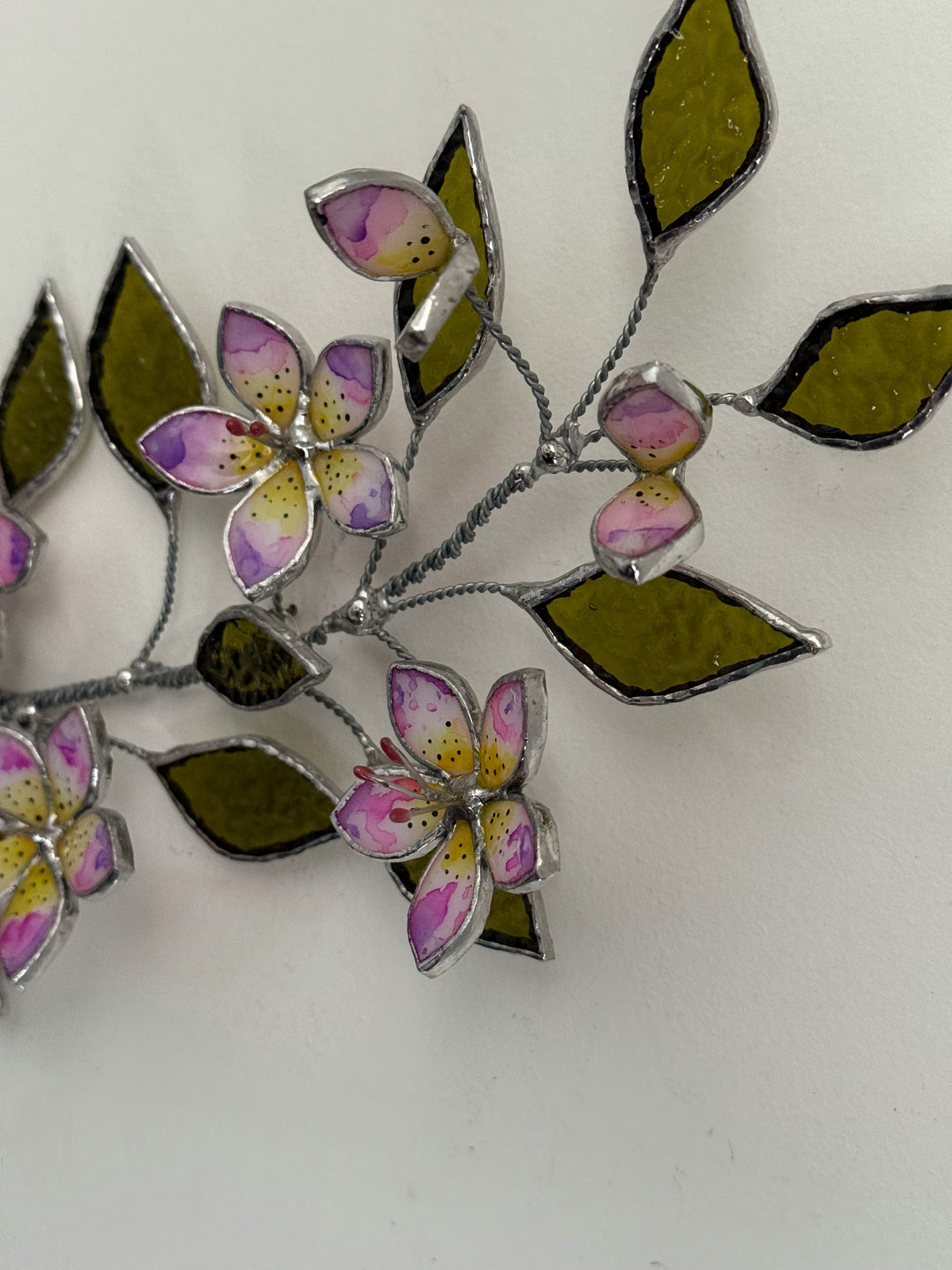 Tropical Flowers Branch Stained Glass Wall Decor, Glass Suncatcher Wall Decor
