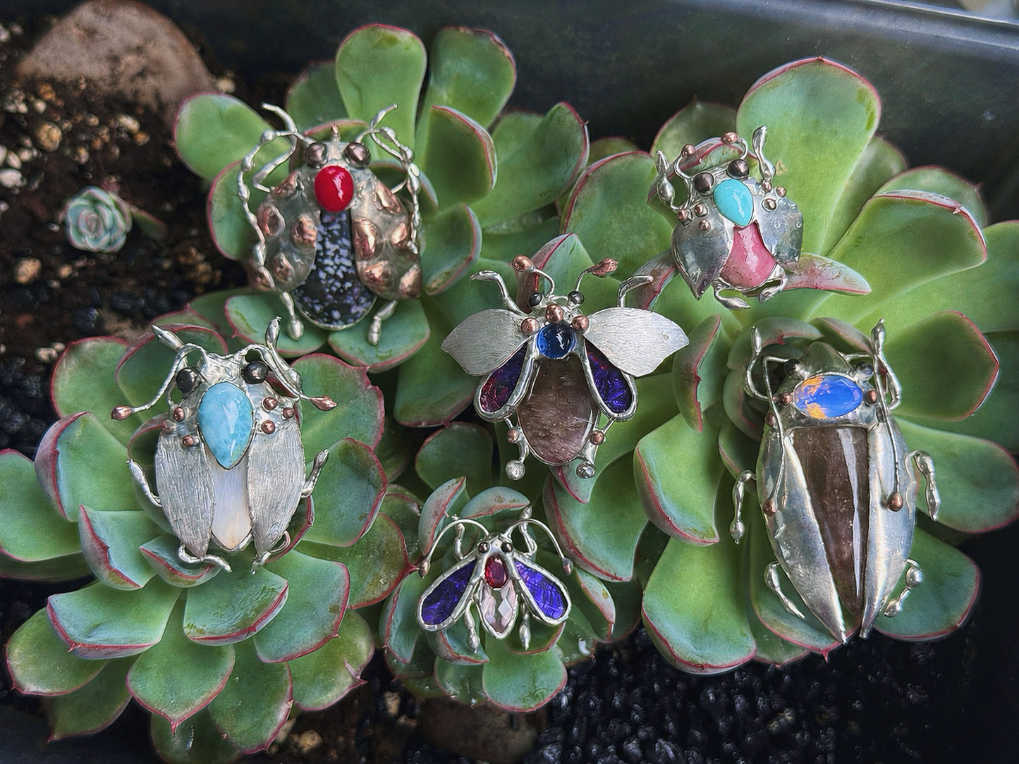 CHOOSE INSECT Brooch or Necklace Beetle with Gemstones, Artisan Jewelry Bug