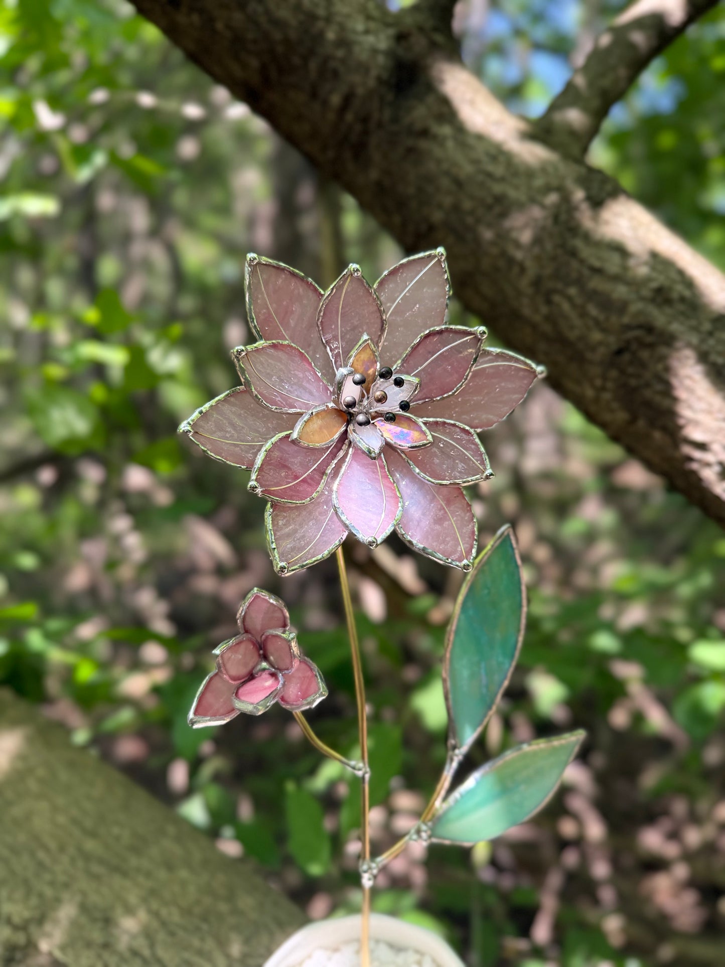 " . Baby Pink Lily translucent ribbed" Stained glass tropical flower 3D, Sun catcher, Table plant, Garden stake, wedding decor, Christmas gift