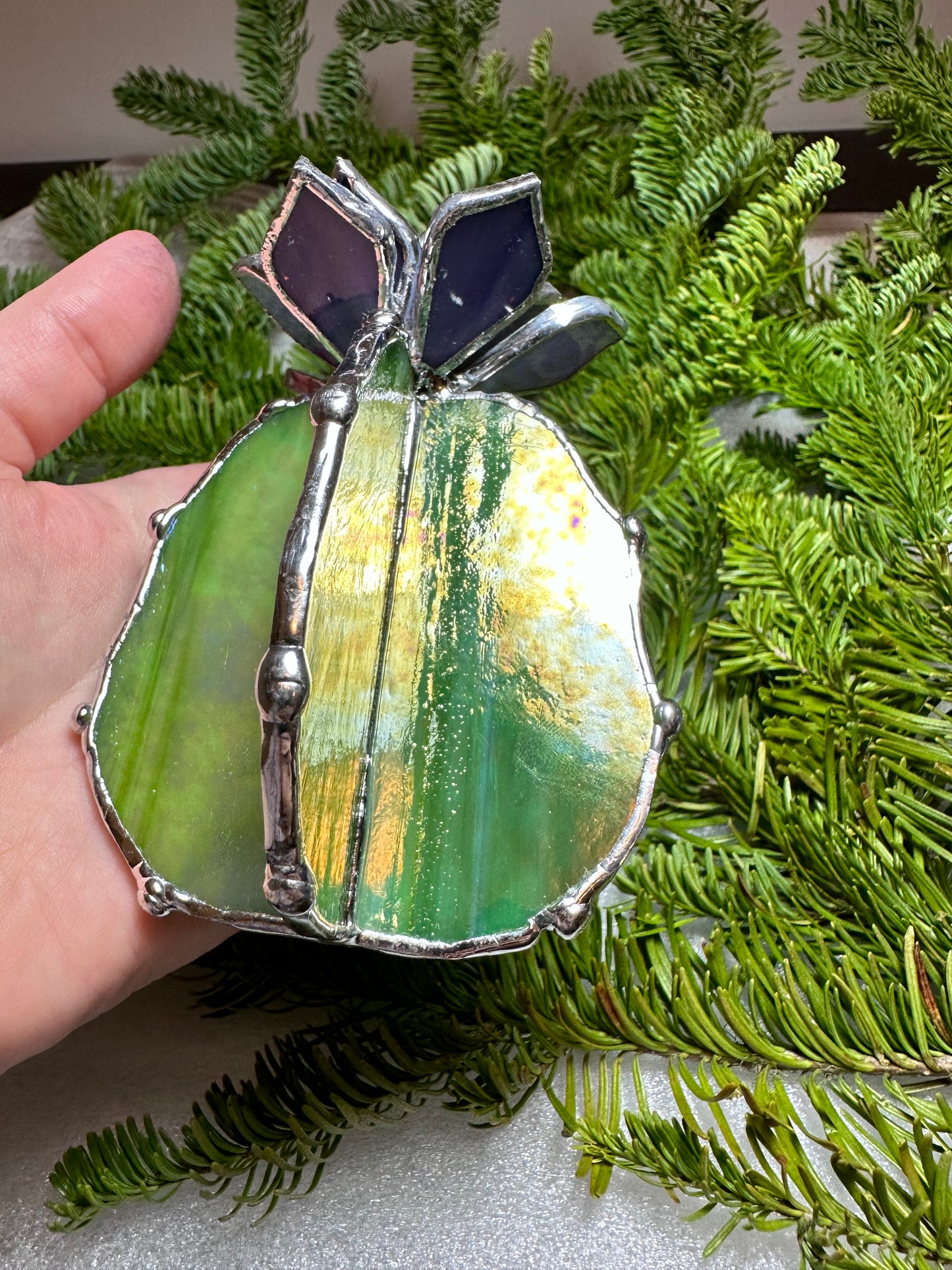 "Cactus Lilac & Green iridescent" Stained glass Succulent 3D Cacti house plant for flower pot Sun catcher glass art wedding Christmas