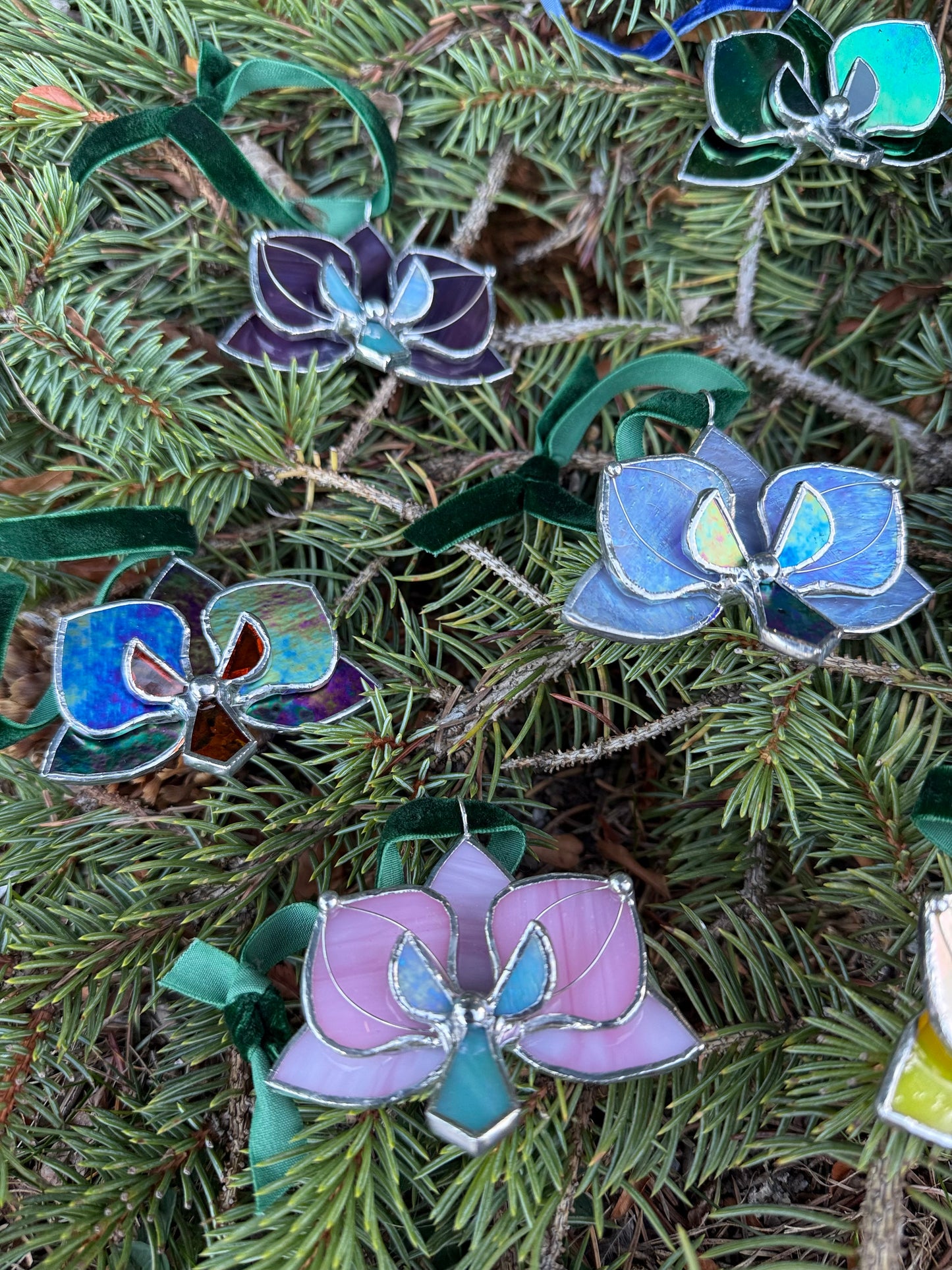 " . CHOOSE COLOR Orchid Flower Christmas ornament, Stained glass Holiday decor, Handmade art plant