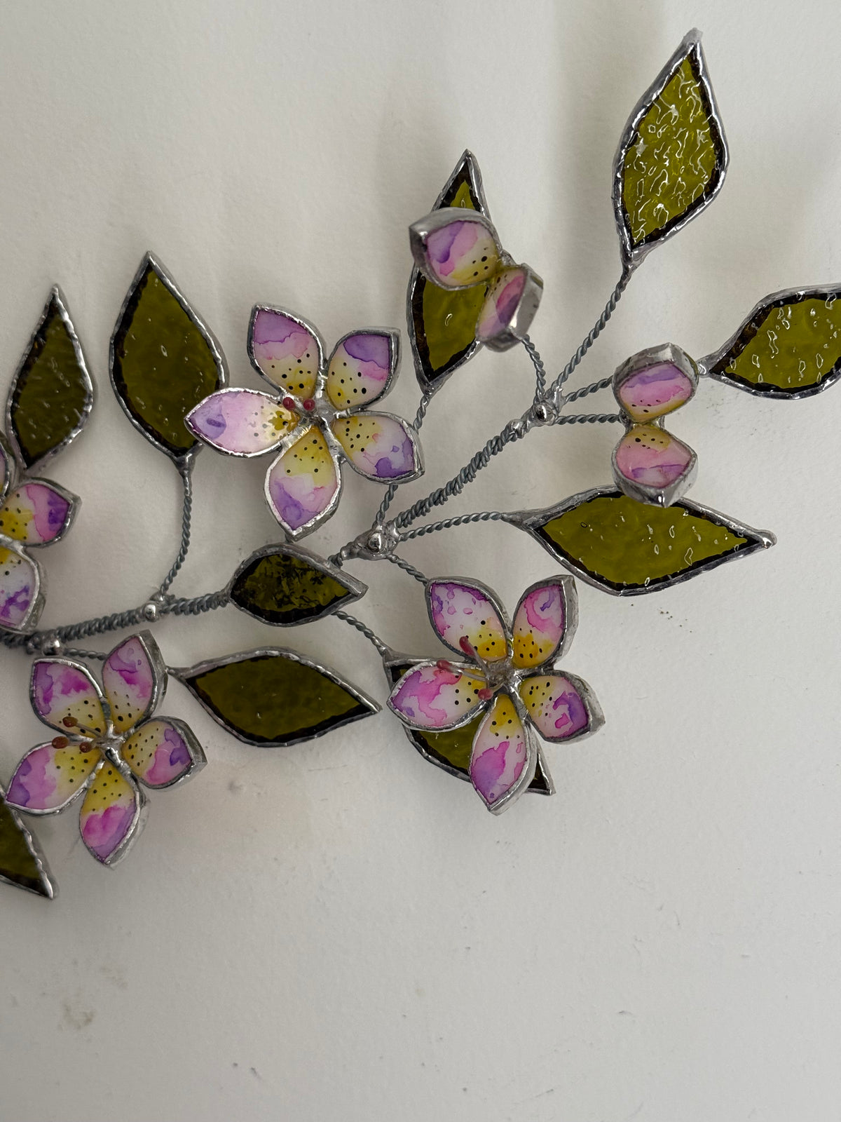 Tropical Flowers Branch Stained Glass Wall Decor, Glass Suncatcher Wall Decor