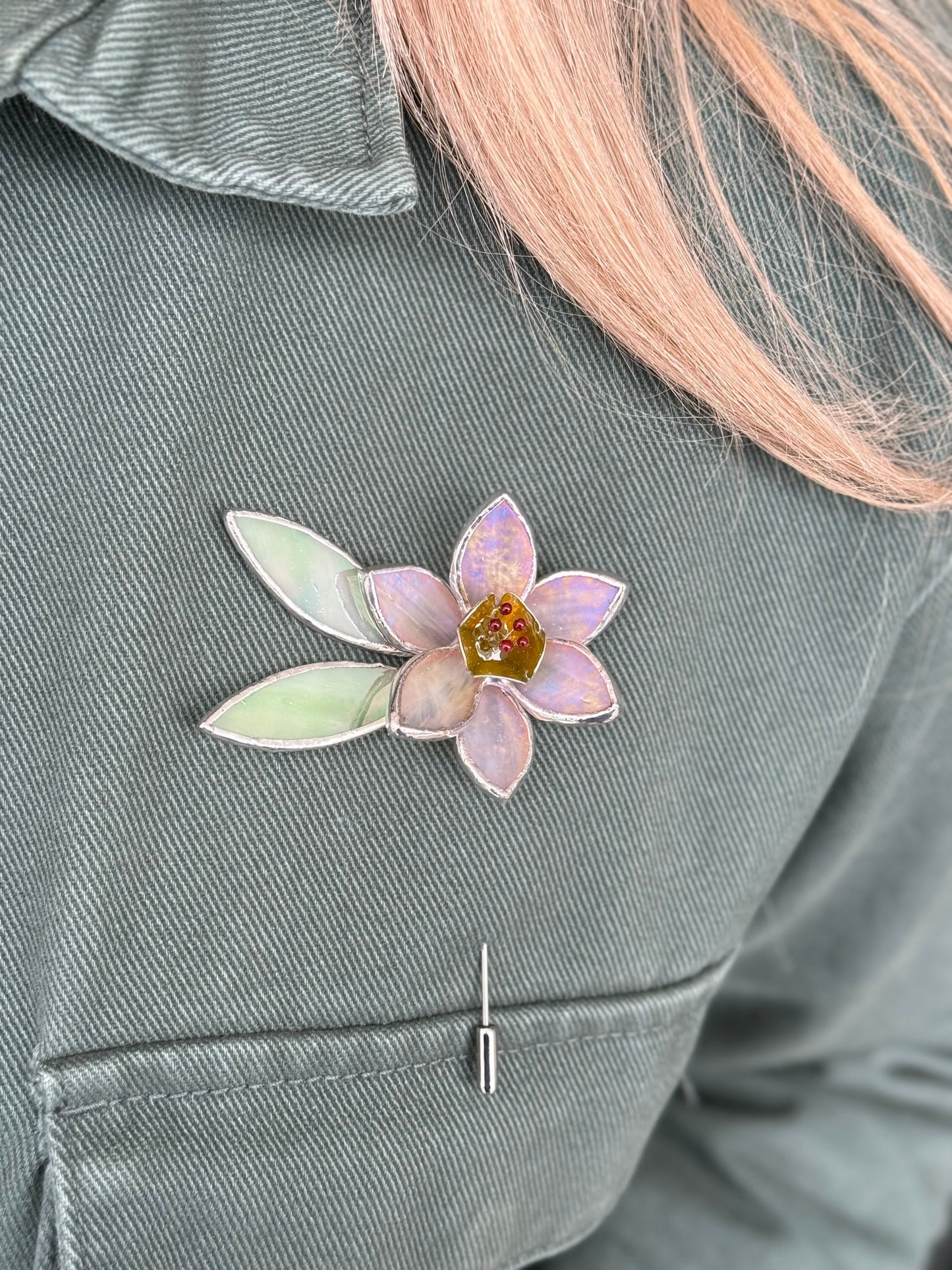 Daffodil Brooch Statement Stained Glass Floral Pin, Modern Art Jewelry