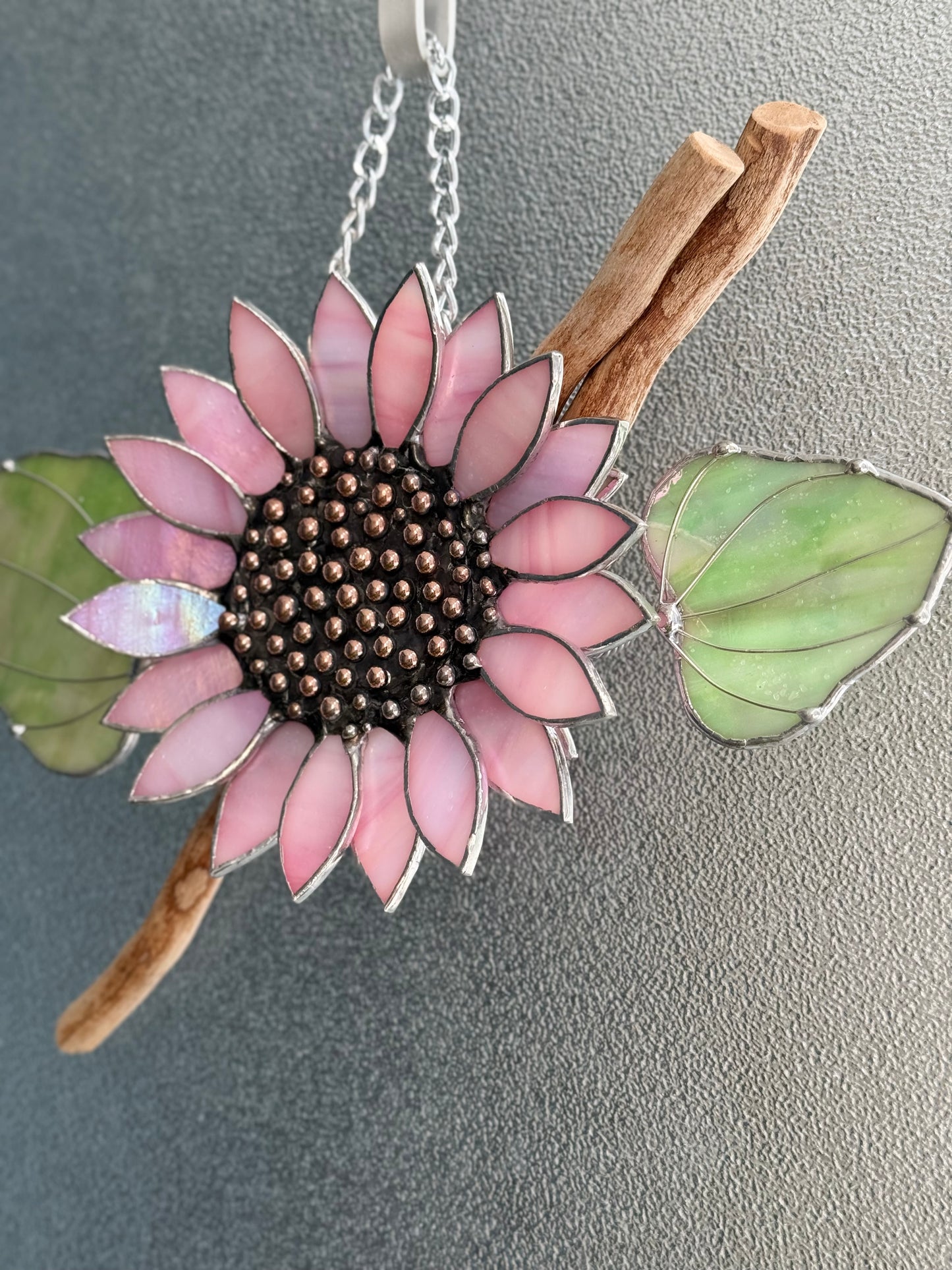 "  . Sunflower Delicate Pink irid ", stained glass wall decor, tropical flower 3D, Sun catcher, Plant decor