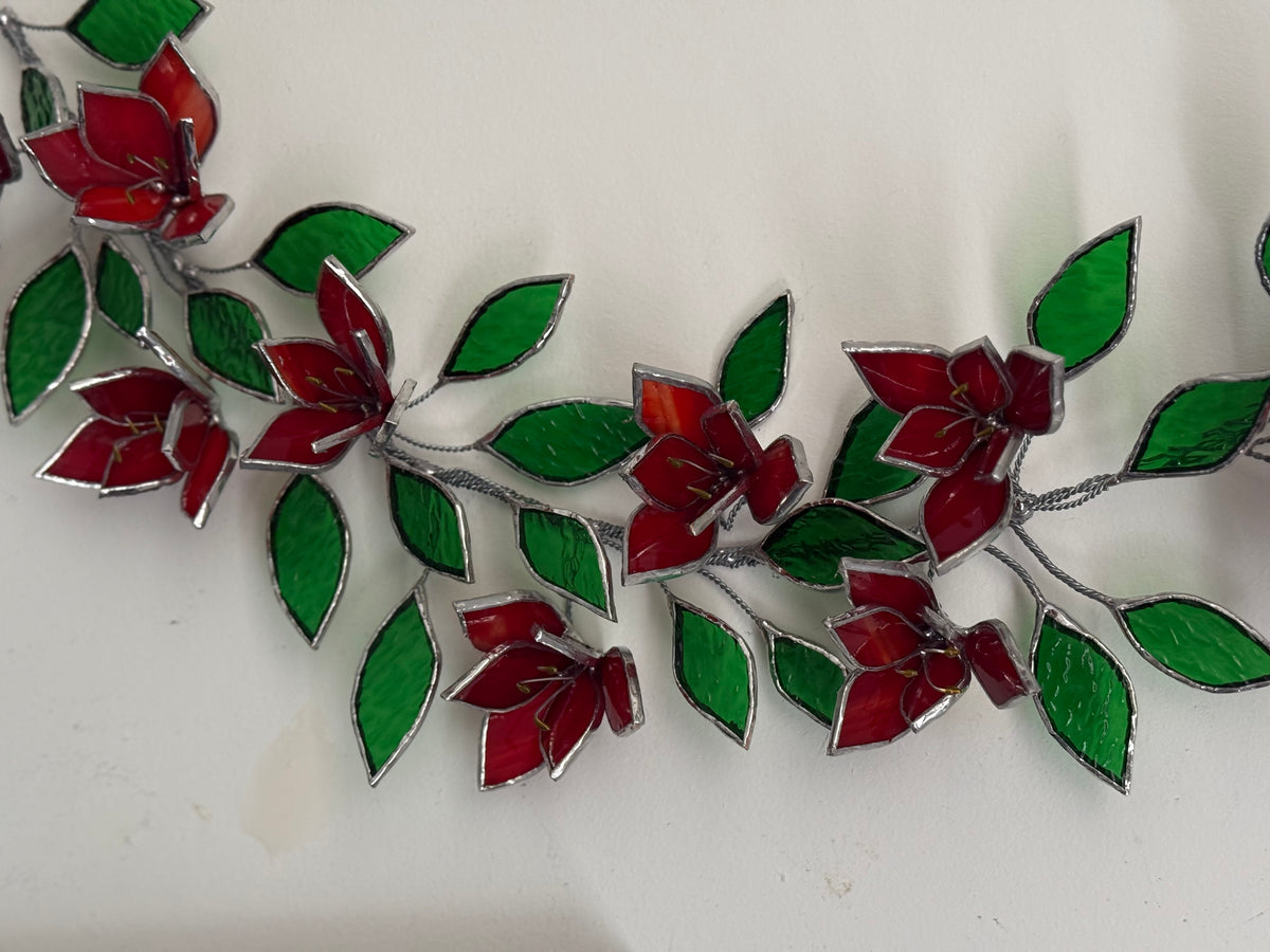 Amaryllis Flowers Branch Stained Glass Wall Decor, Glass Suncatcher Wall Decor
