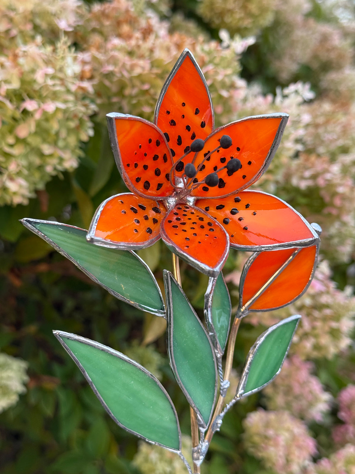 Tiger Lily with bud, Stained Glass Botanical Art, Modern Decor