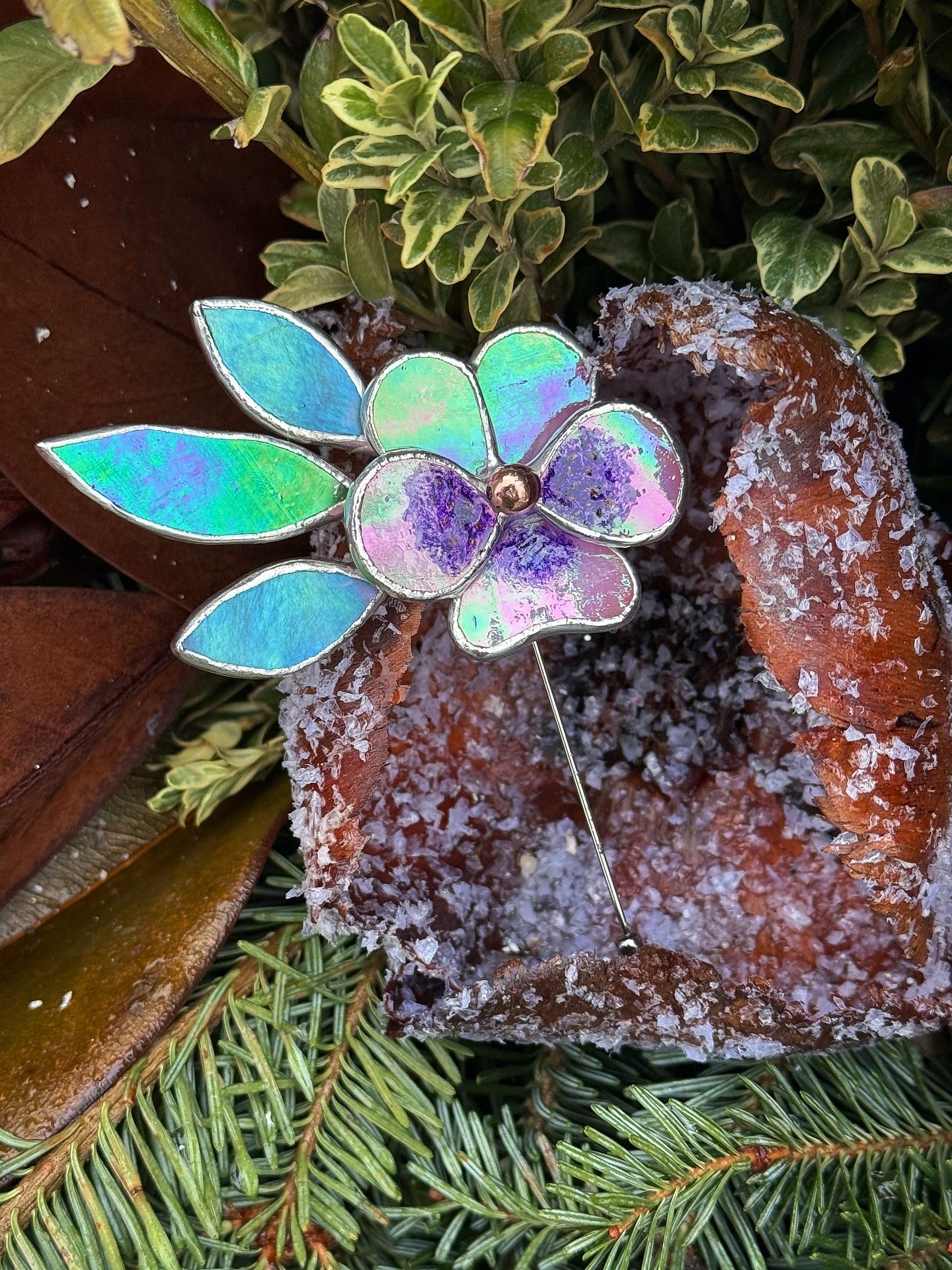 Pansy Brooch Statement Stained Glass Floral Pin, Modern Art Jewelry