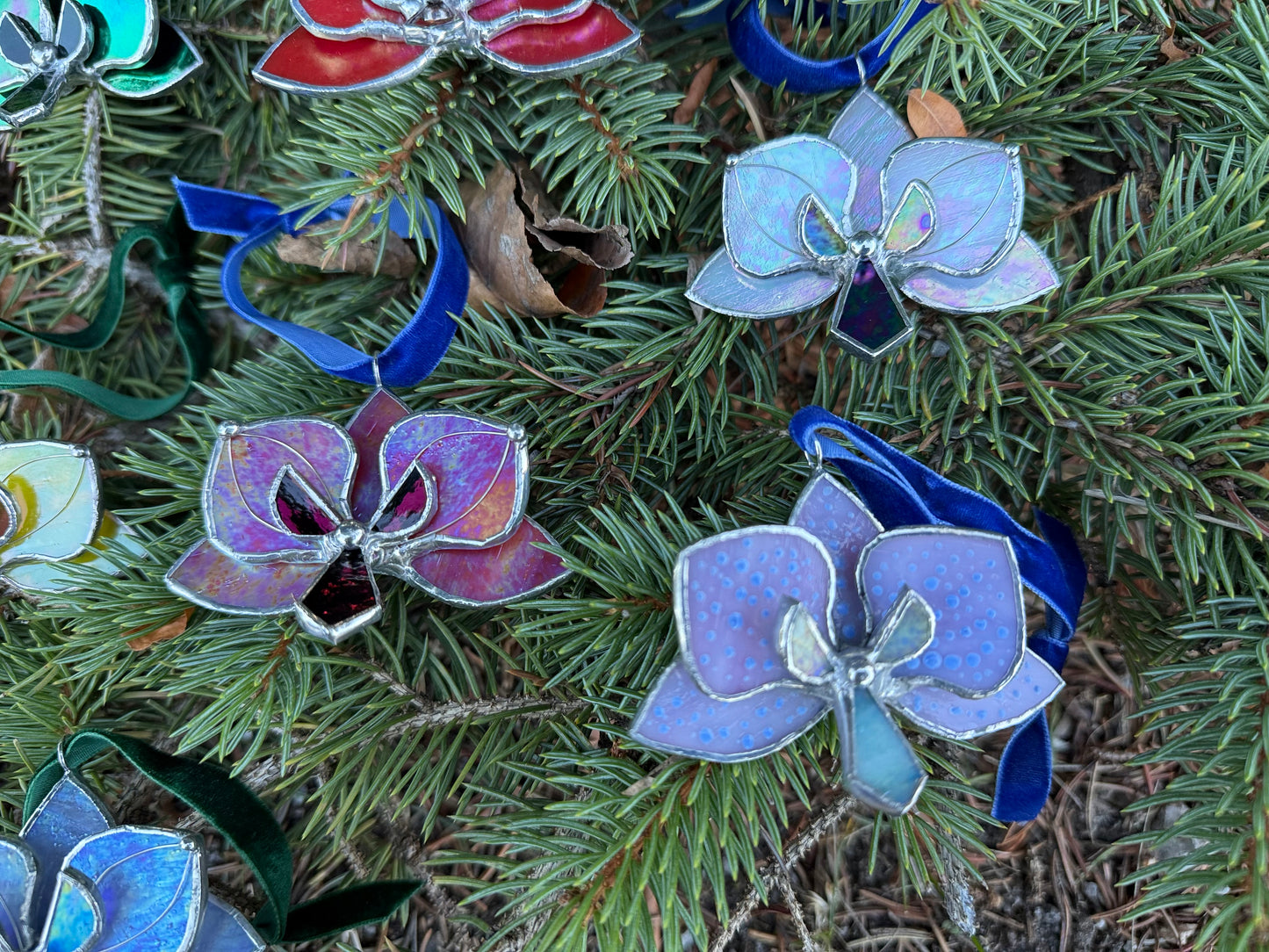 " . CHOOSE COLOR Orchid Flower Christmas ornament, Stained glass Holiday decor, Handmade art plant