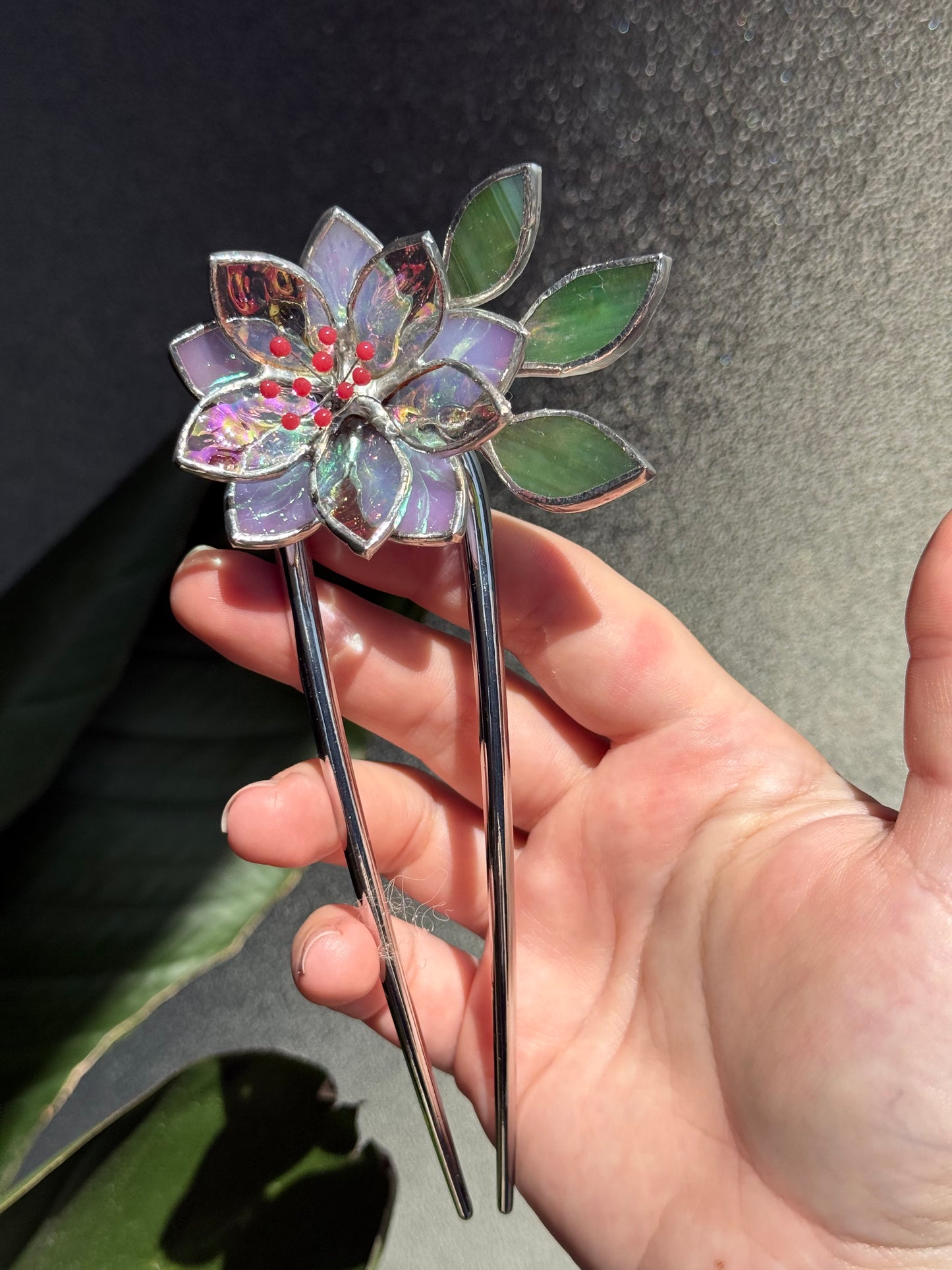 Hair Pin Stained Glass Lotus Flower CHOOSE COLOR Handmade Accessories