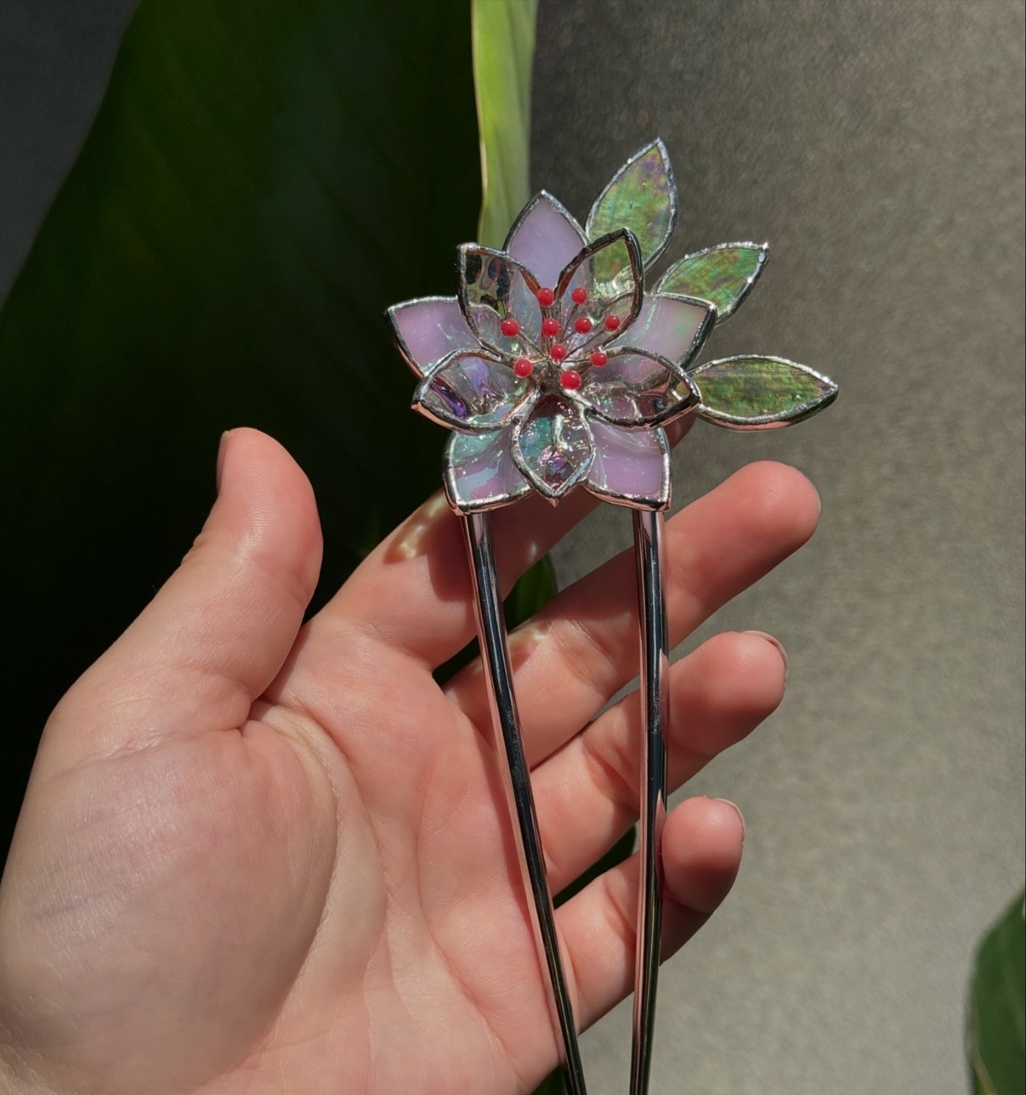 Hair Pin Stained Glass Lotus Flower CHOOSE COLOR Handmade Accessories