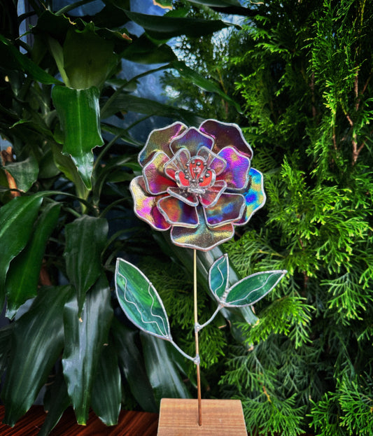 " . Mauve iridescent Peony Stained glass flower, tropical 3D Sun catcher, Table plant decor, wedding gift, available