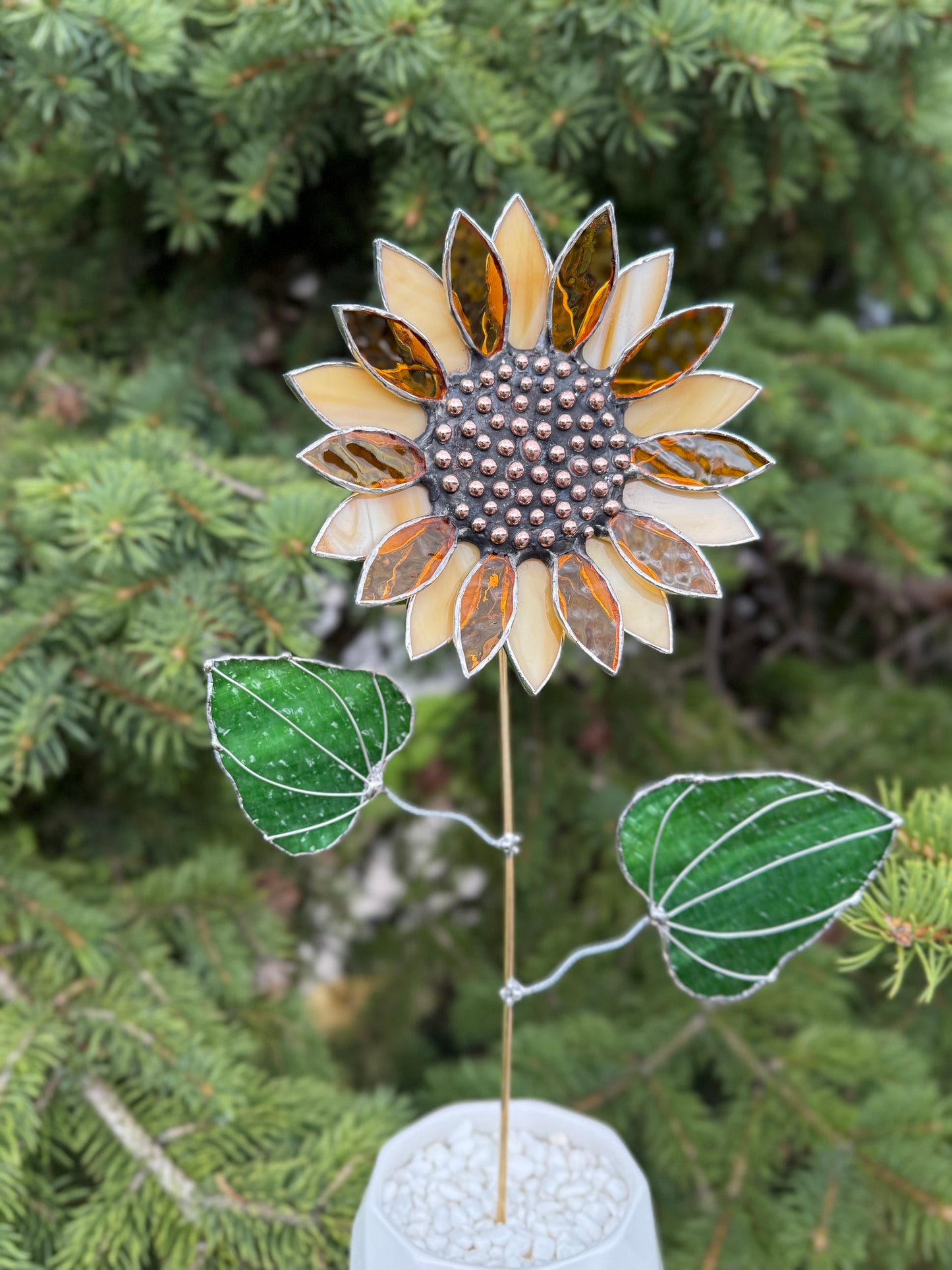 Sunflower Amber, 3D Stained Glass Suncatcher, Botanical Modern Art