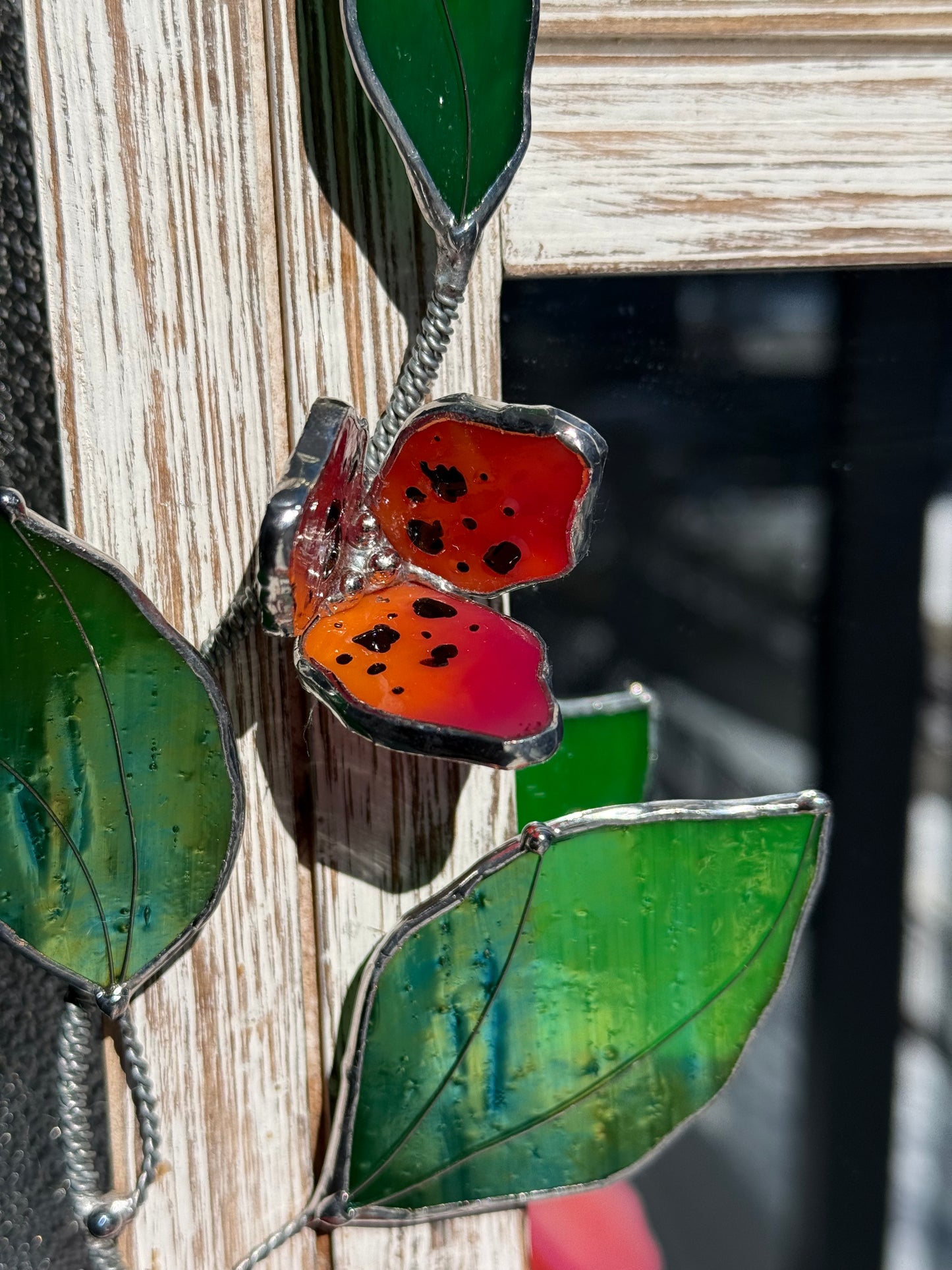 .Tiger Hibiscus Stained glass Wall Mirror, 3D Botanical Floral Art