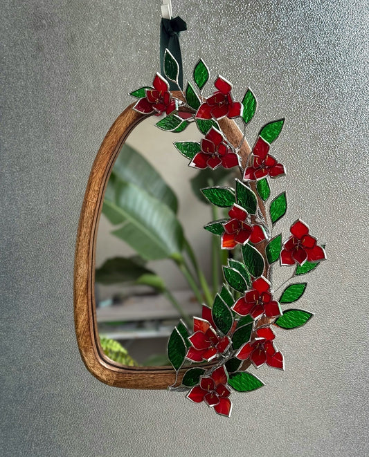 .Amaryllis Flower Mirror, Stained Glass 3D Botanical Floral Wall Art ready new