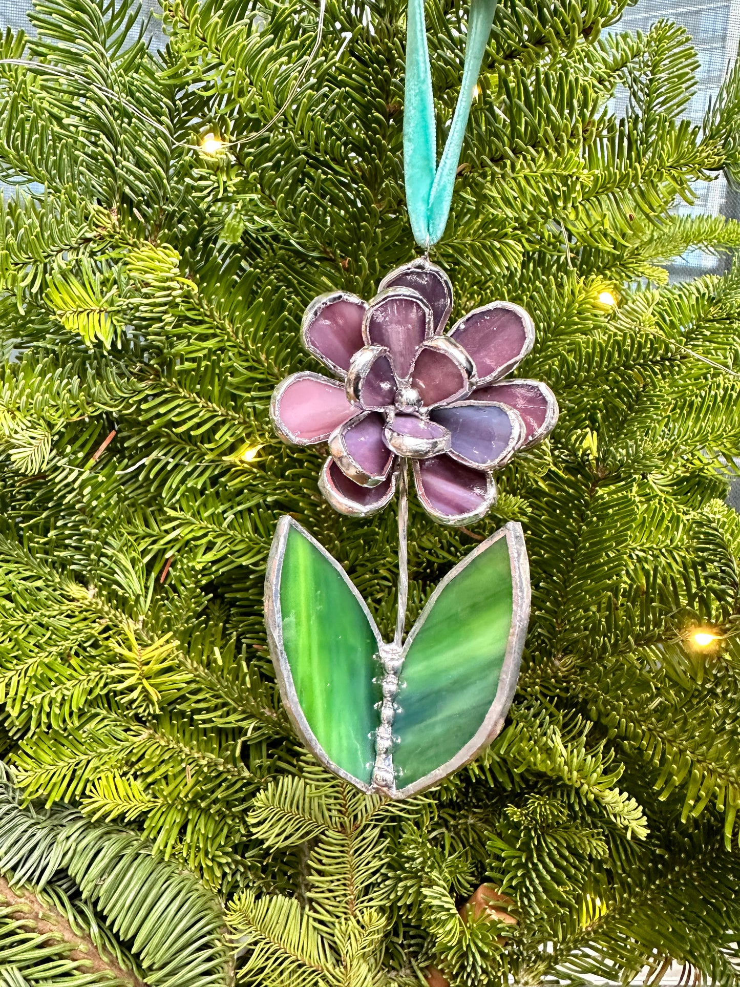 Christmas tree ornament Flower Purple Set of 1, 3, 5, 7, 10. Stained glass Wall window decor, holiday decorations, lights