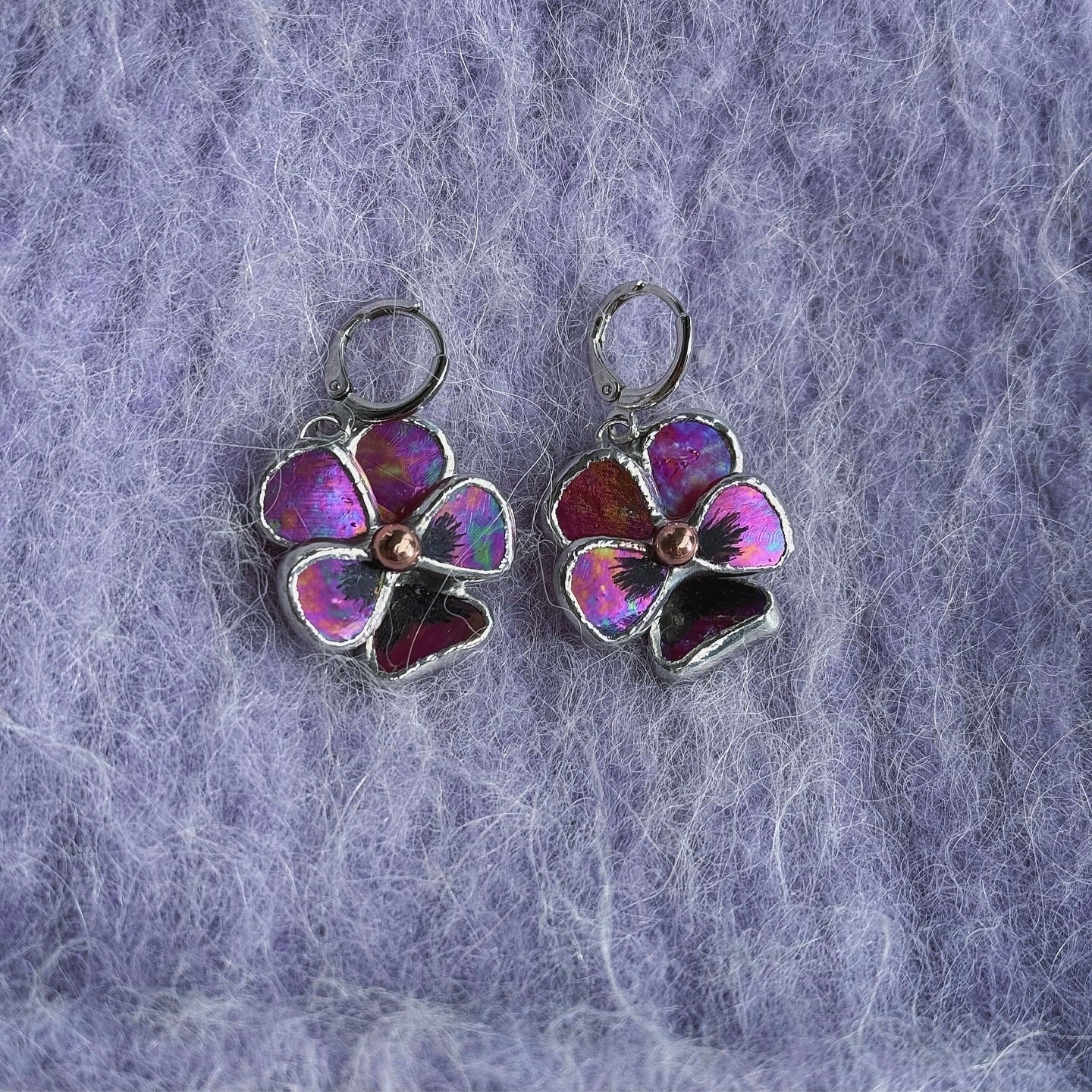" . CHOOSE COLOR “EARRINGS Pansy flower” Stained glass tropical flower 3D, art jewelry