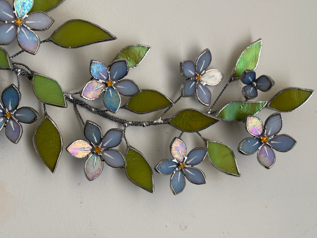 Forget Me Not Branch Stained Glass Wall Decor, Glass Suncatcher Wall Decor
