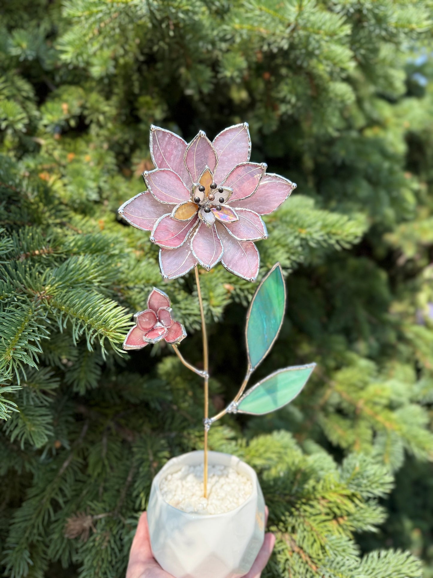 " . Baby Pink Lily translucent ribbed" Stained glass tropical flower 3D, Sun catcher, Table plant, Garden stake, wedding decor, Christmas gift