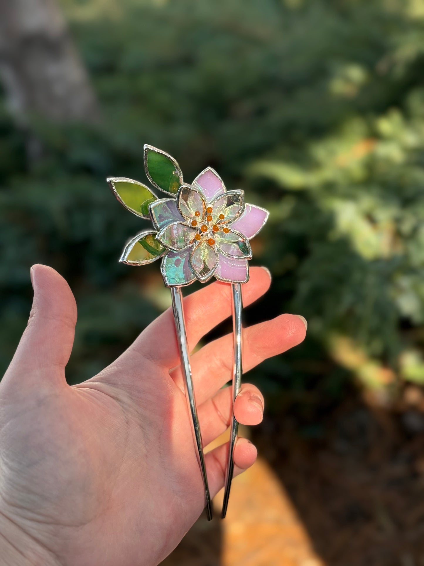 Hair Pin Stained Glass Lotus Flower CHOOSE COLOR Handmade Accessories