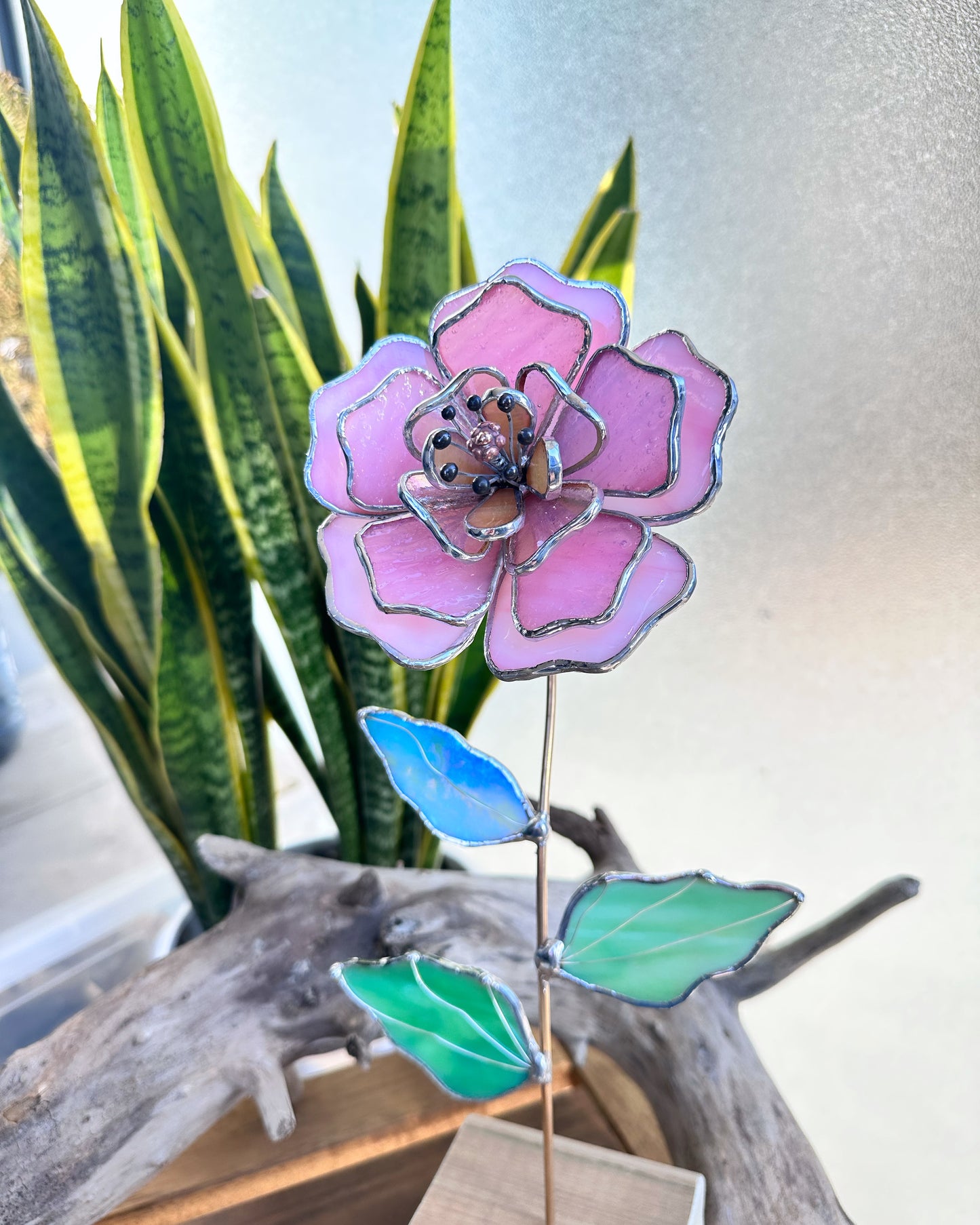 " . Peony Stained glass flower Candy Pink, tropical 3D Sun catcher, Table plant decor, wedding gift, available