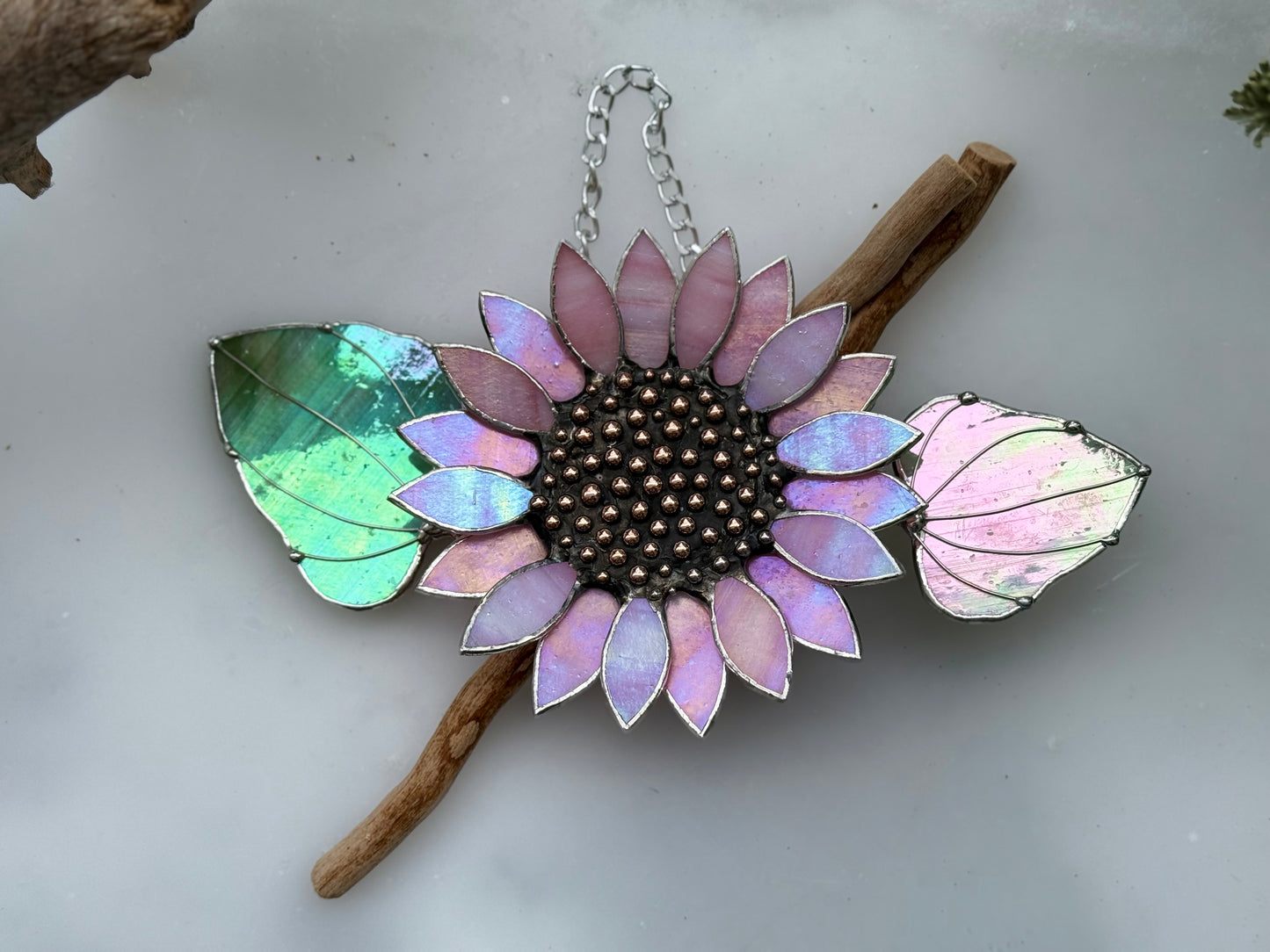"  . Sunflower Delicate Pink irid ", stained glass wall decor, tropical flower 3D, Sun catcher, Plant decor