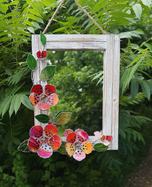 .Hibiscus Stained glass Wall Mirror, 3D Botanical Floral Art ready